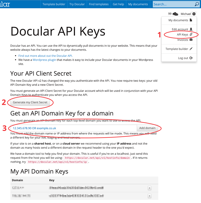 Add a Client Secret and API Domain Key