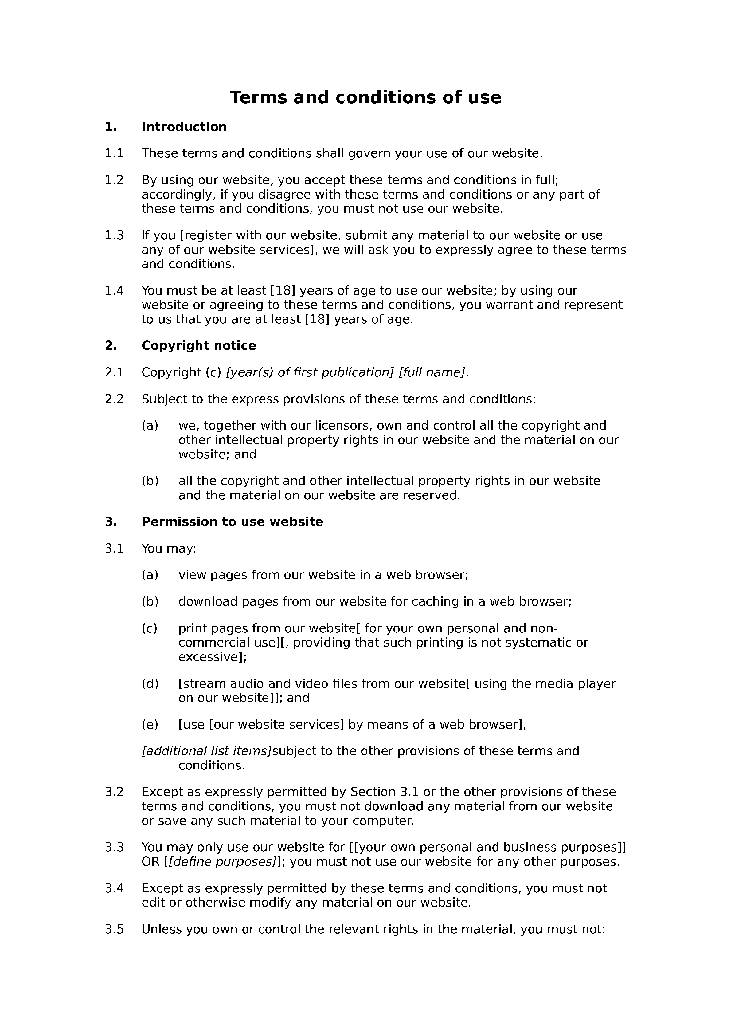 Social and affiliate website terms and conditions document preview