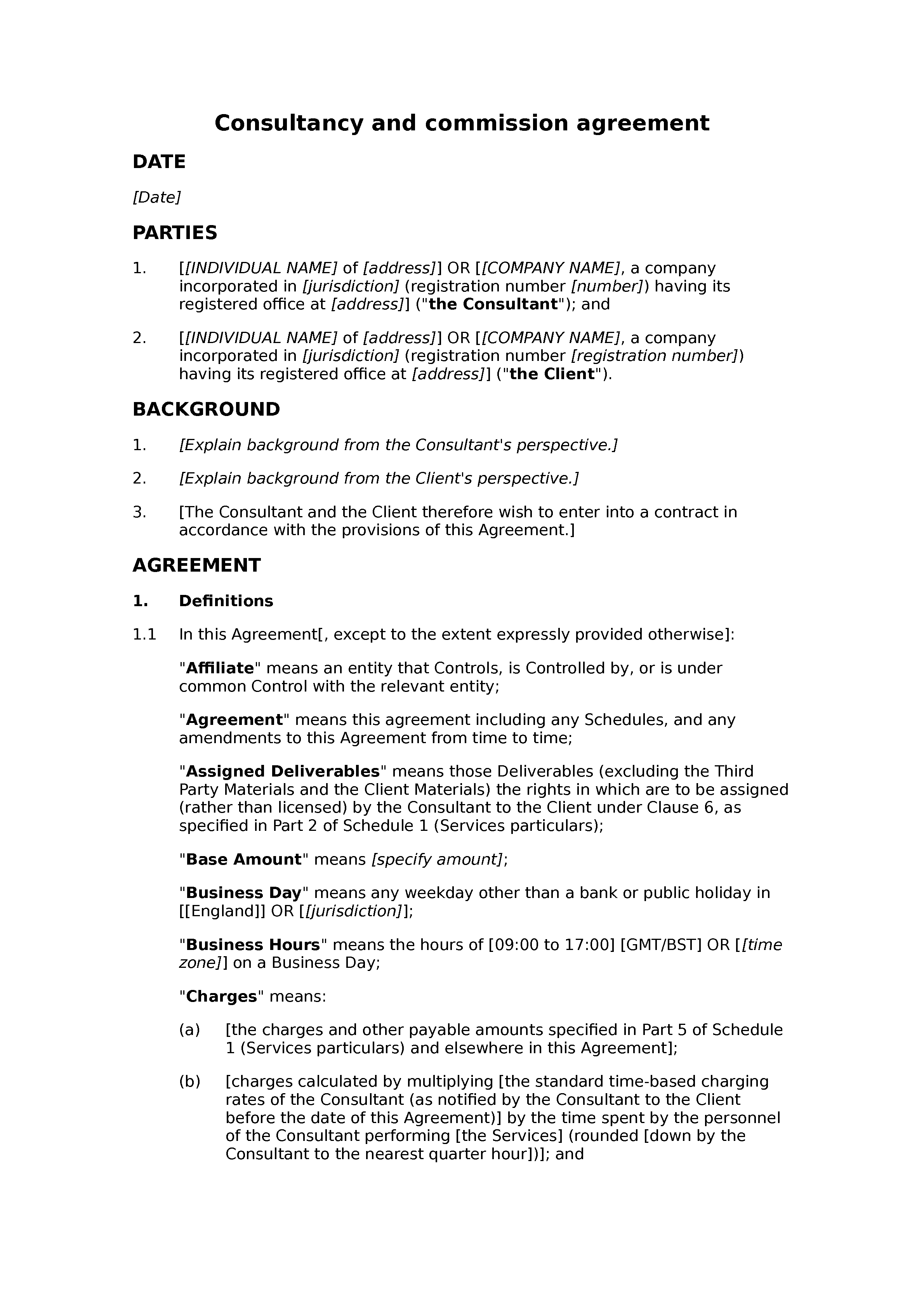 Consultancy and commission agreement document preview