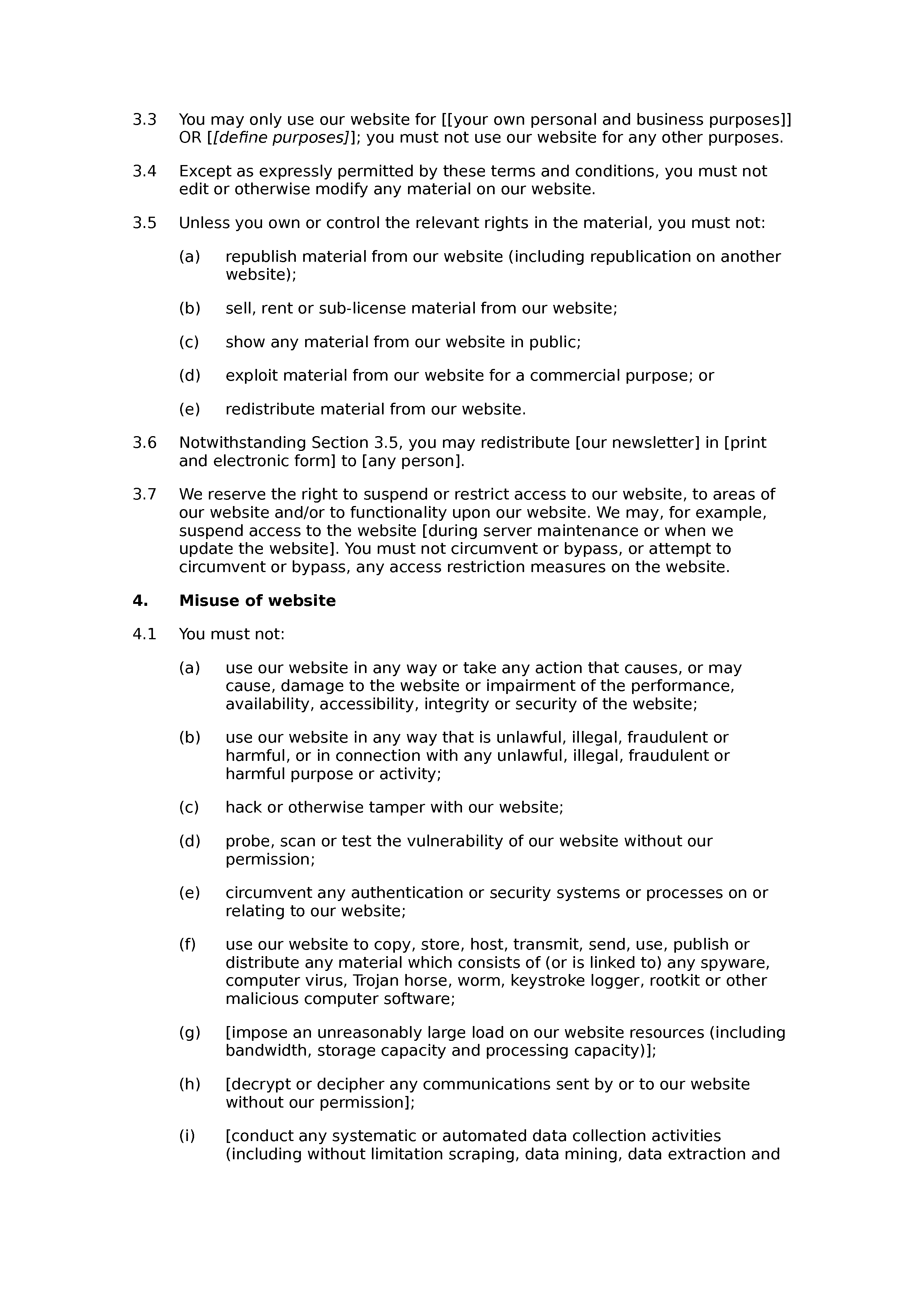 Training course website terms and conditions document preview