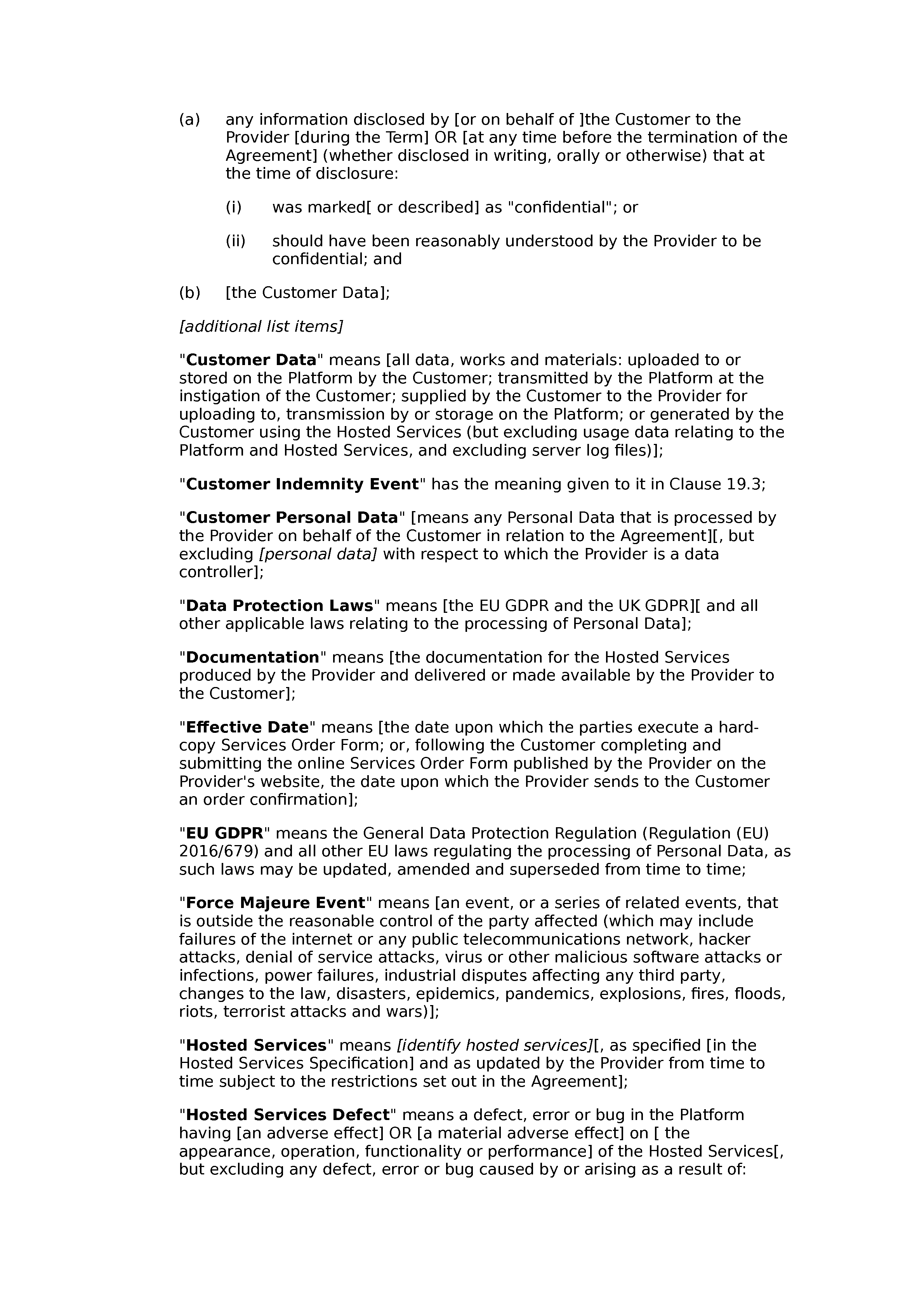 SaaS terms and conditions (standard) document preview