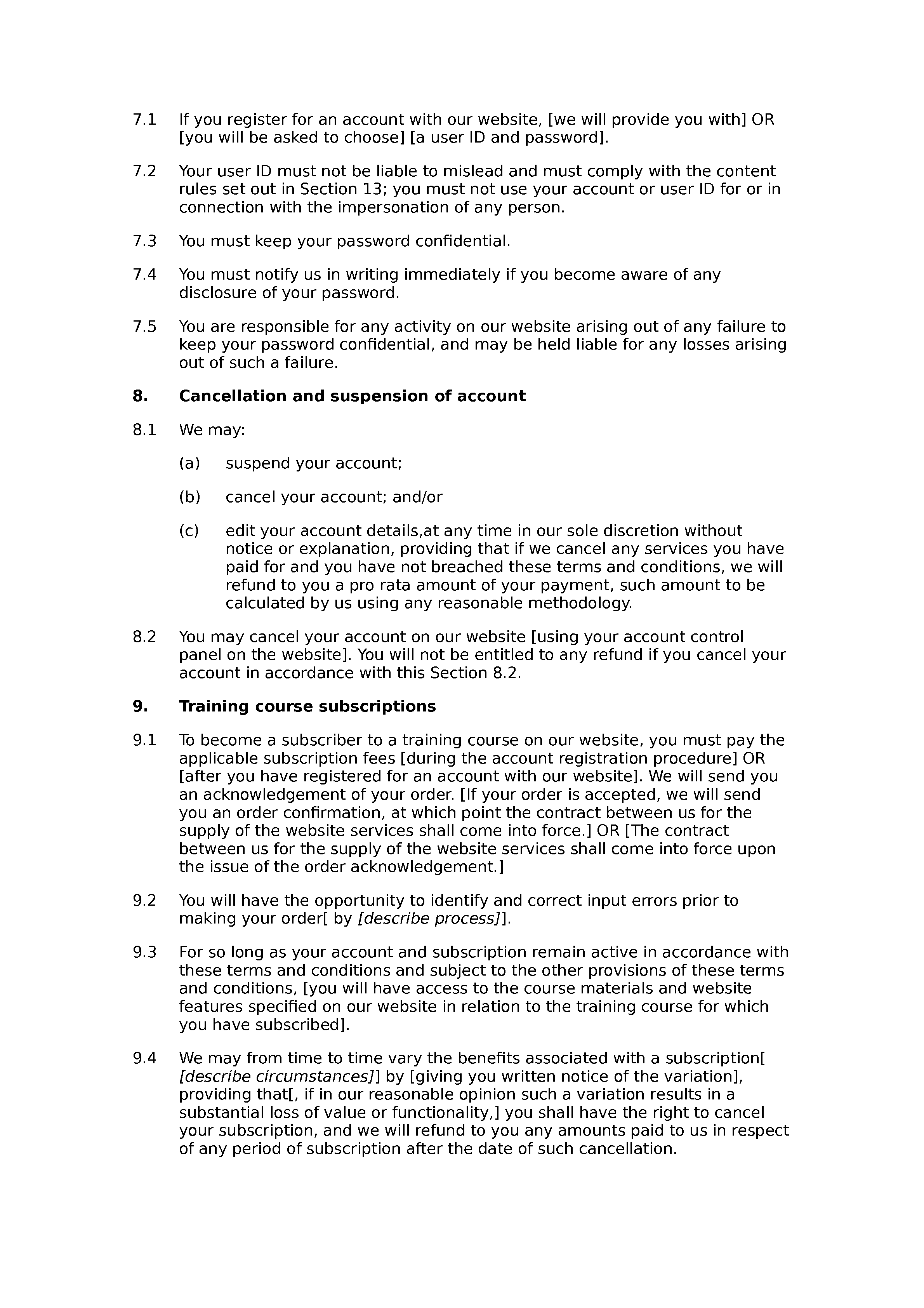 Medical training website terms and conditions document preview