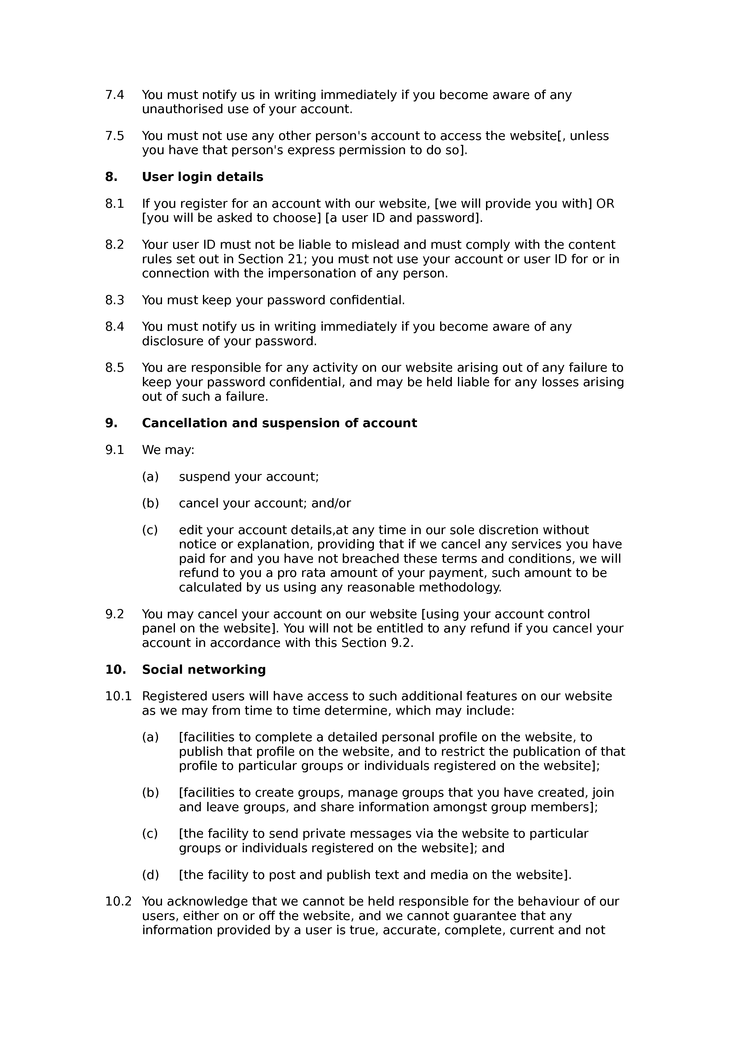 Social directory terms and conditions document preview