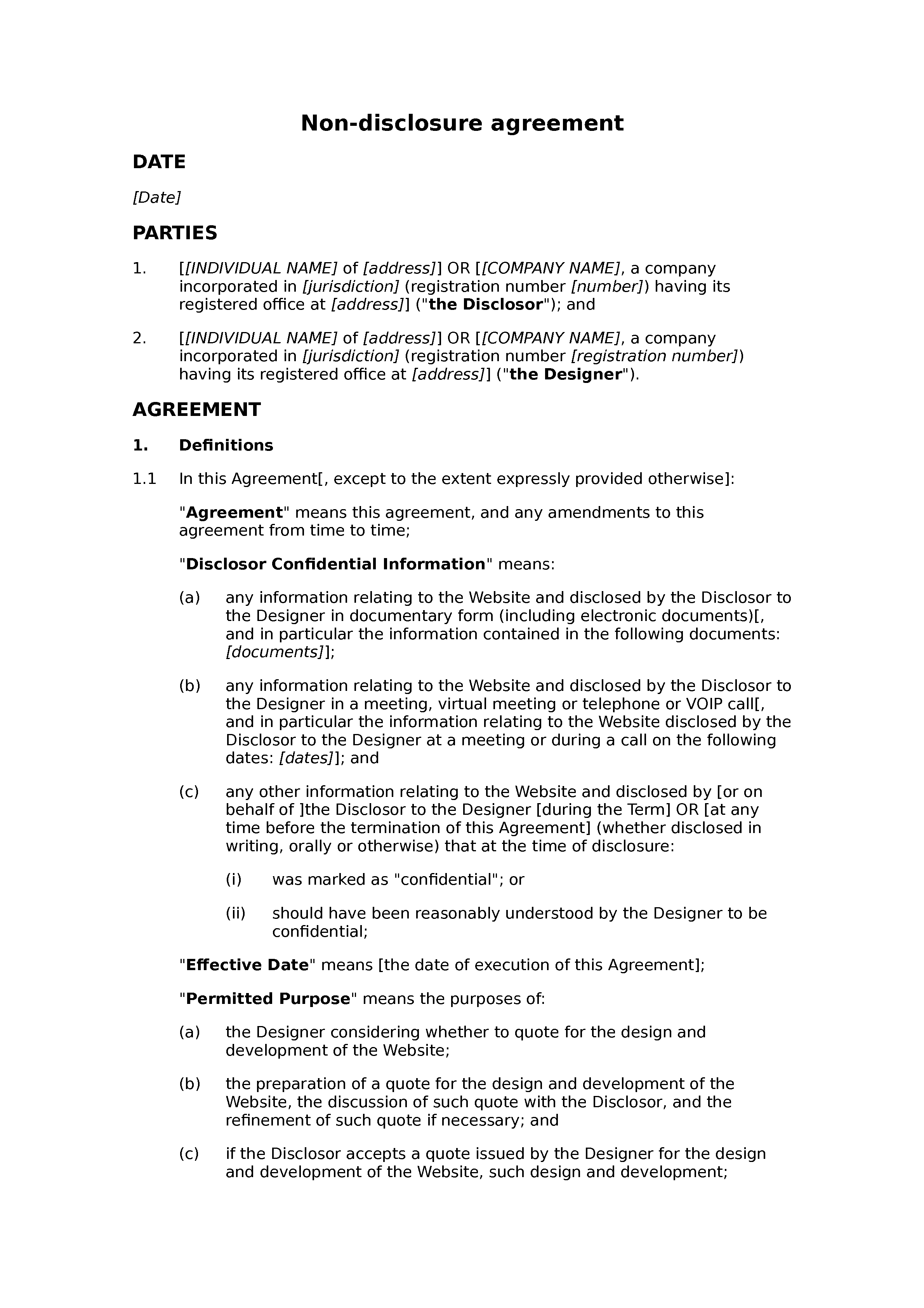 Non-disclosure agreement (web design) document preview