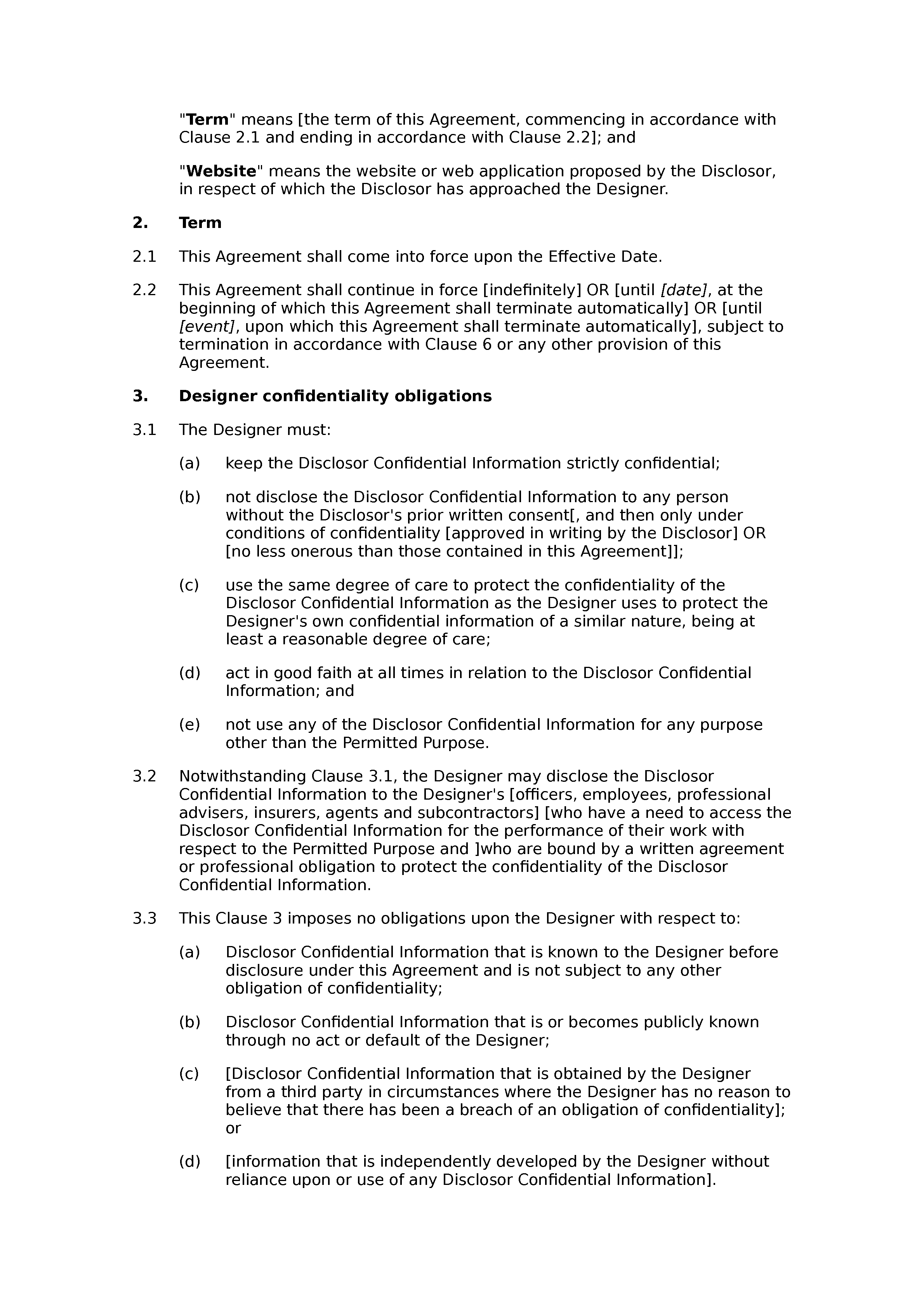 Non-disclosure agreement (web design) document preview