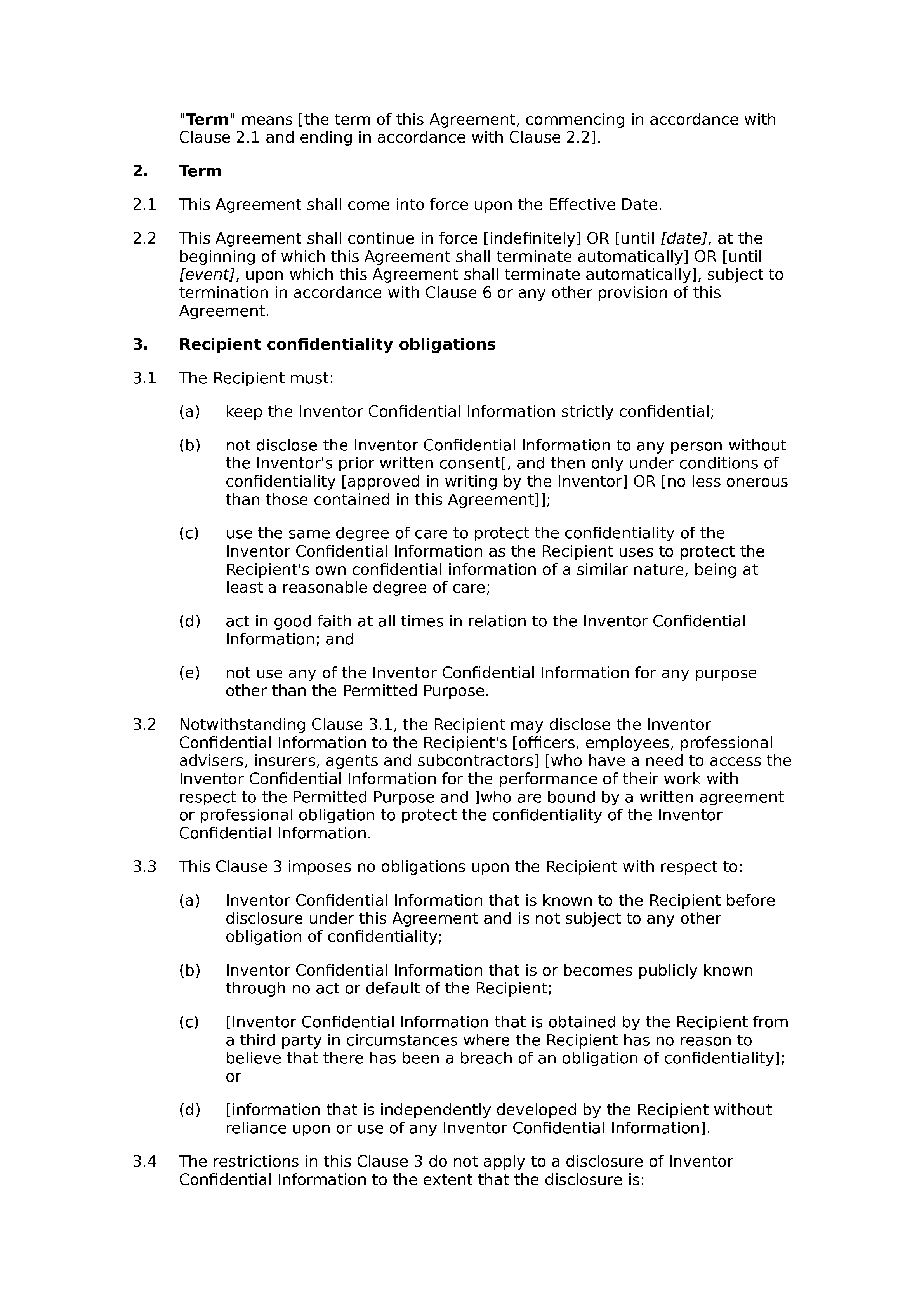 Non-disclosure agreement (invention) document preview