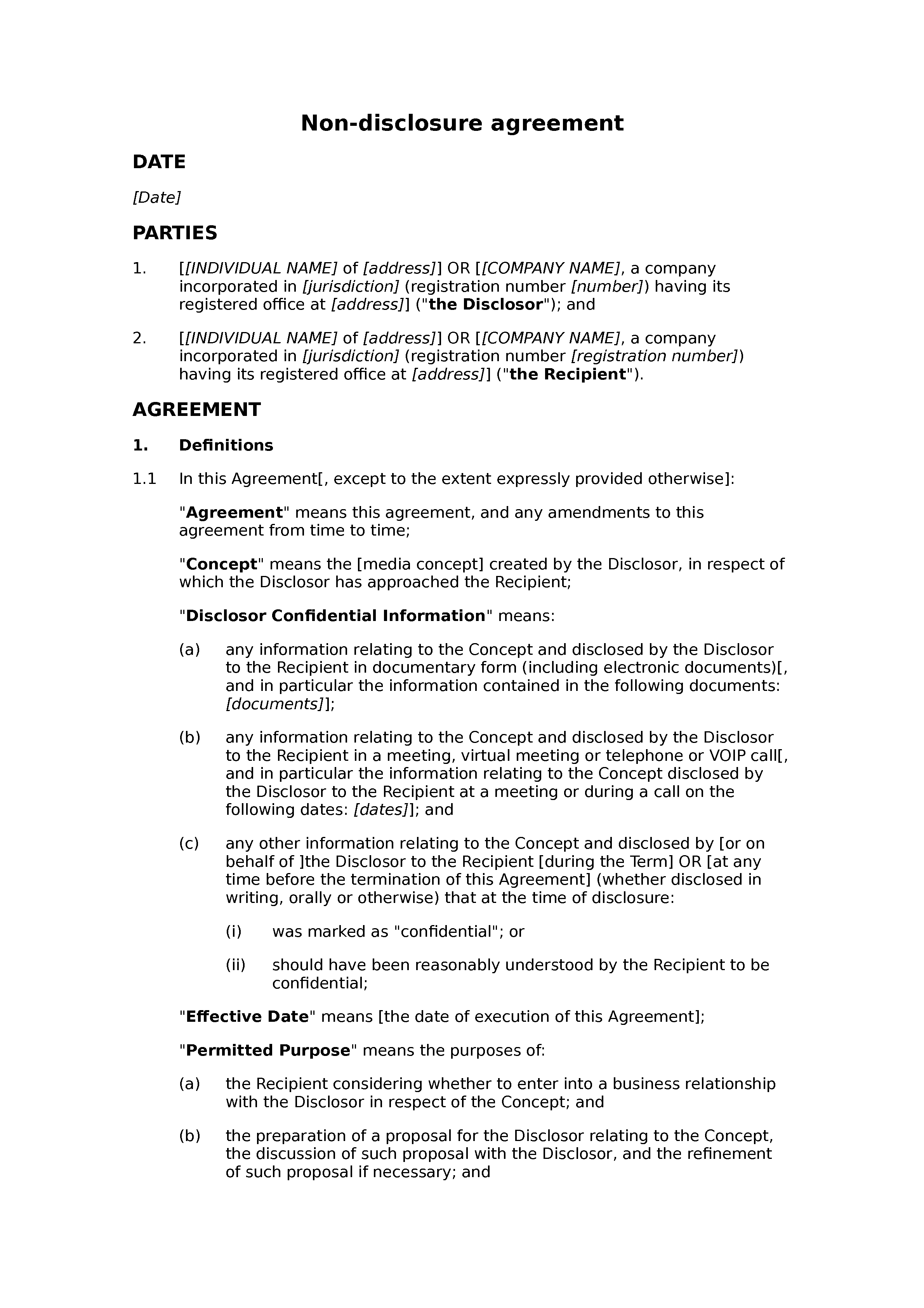 Film Non Disclosure Agreement Template