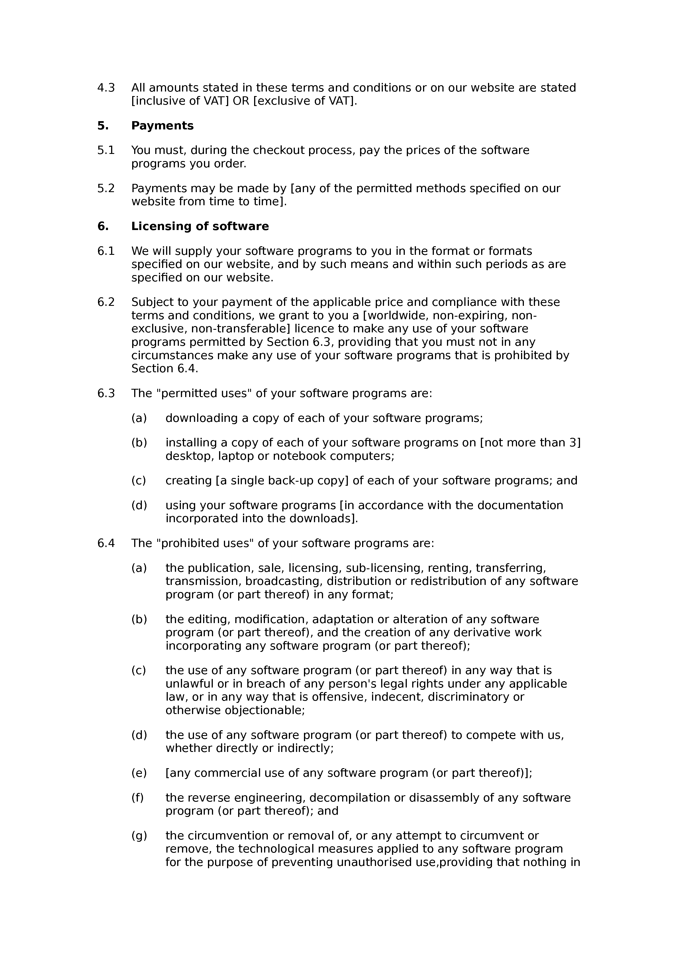 Software download terms and conditions document preview