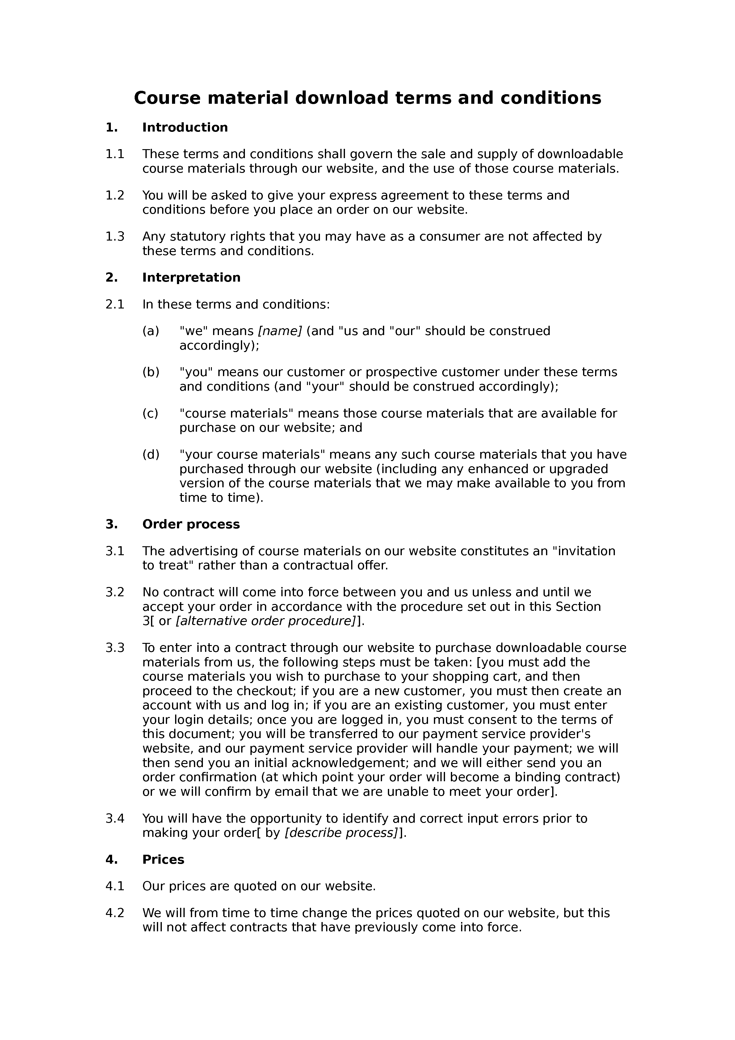Course material download terms and conditions document preview