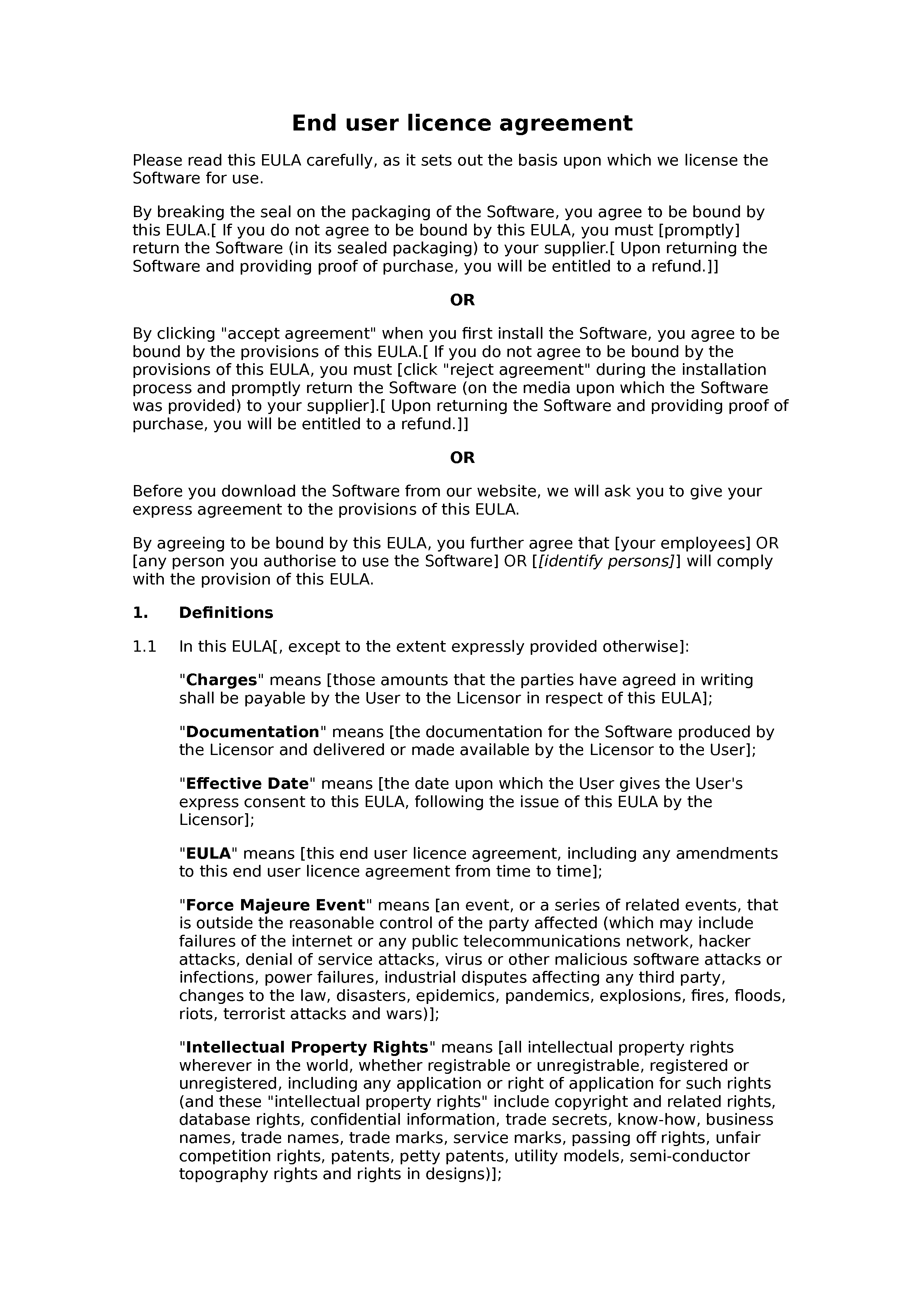 Free end user licence agreement document preview