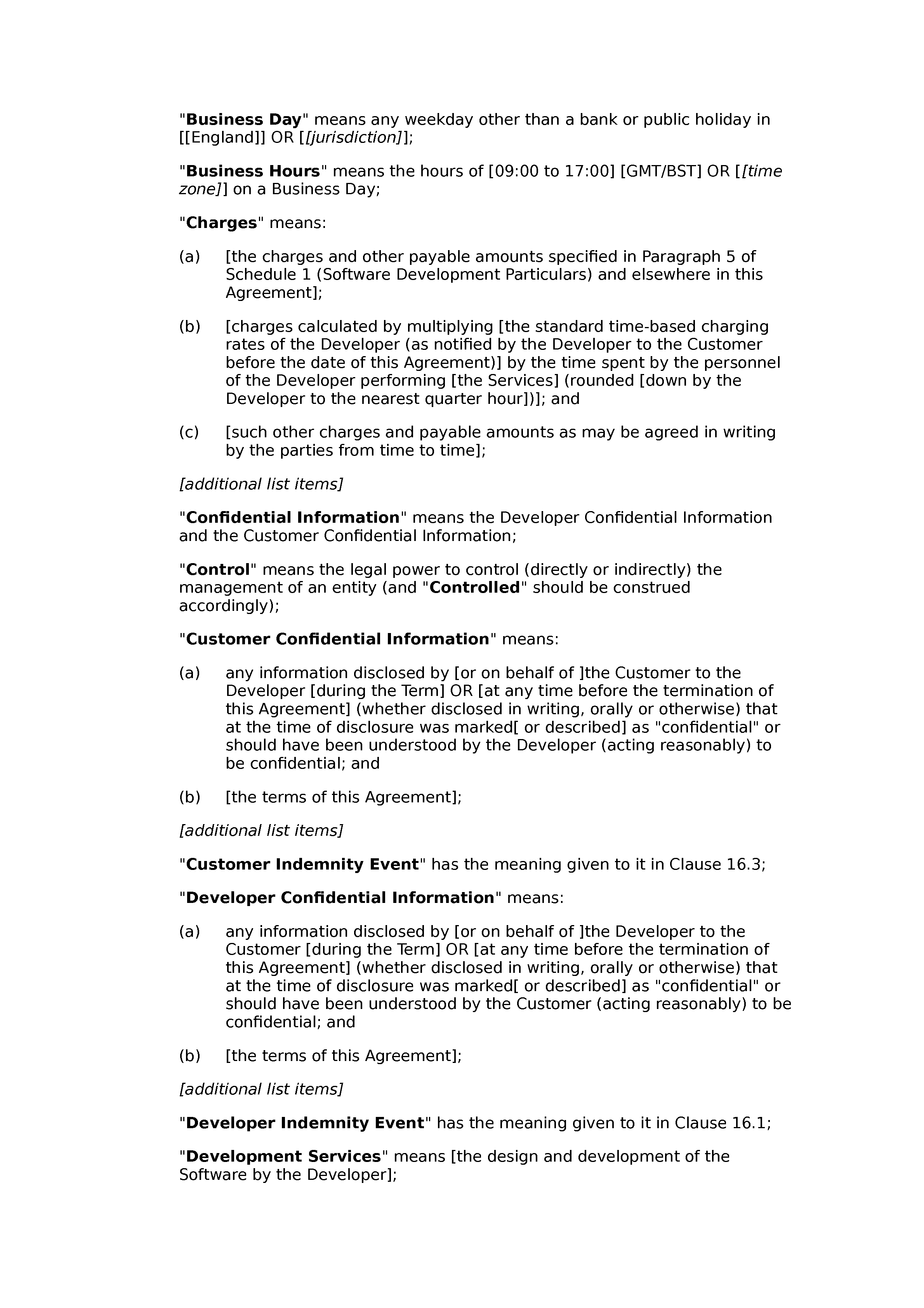 Software development agreement (standard) document preview
