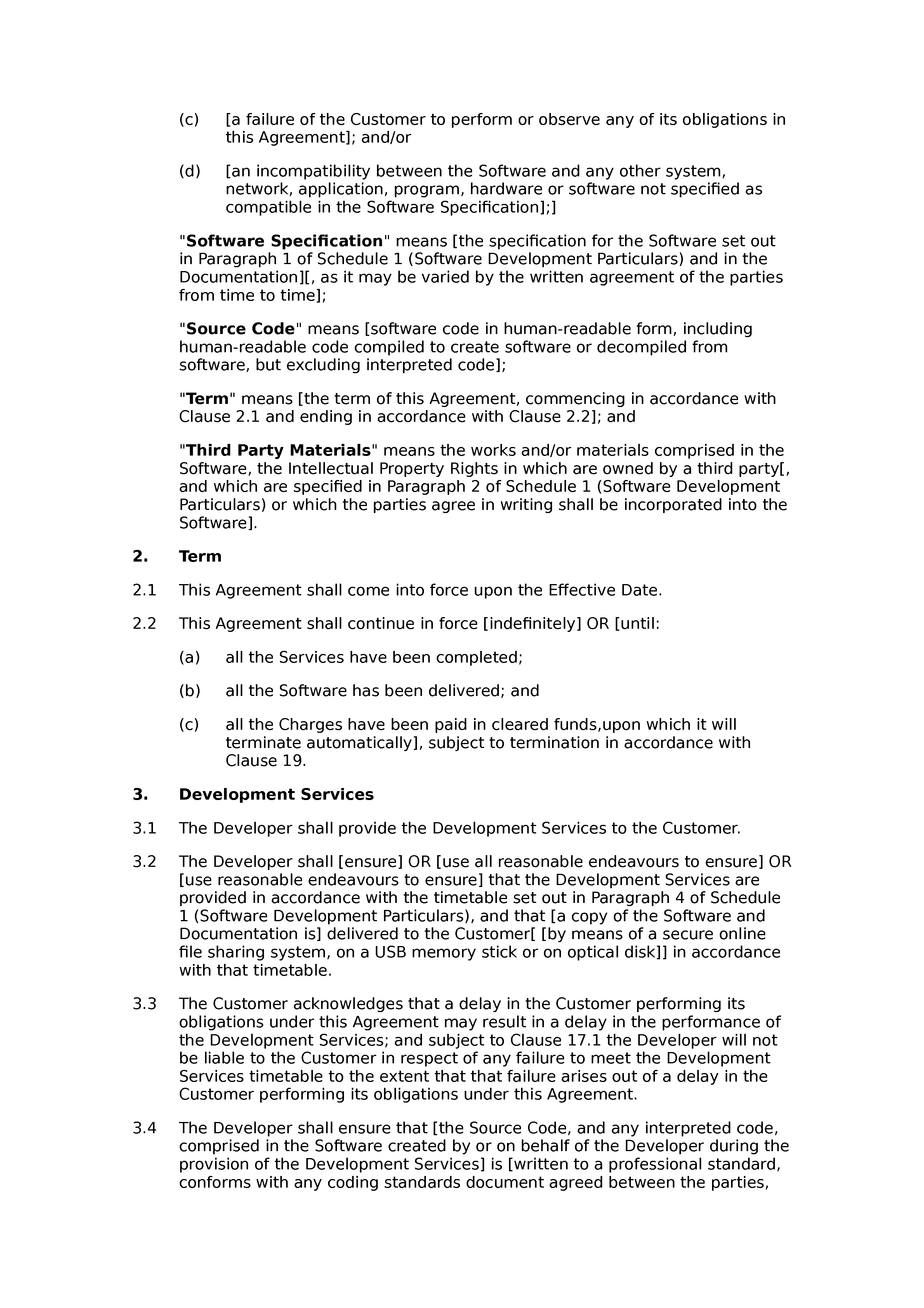 Software development agreement (standard) document preview