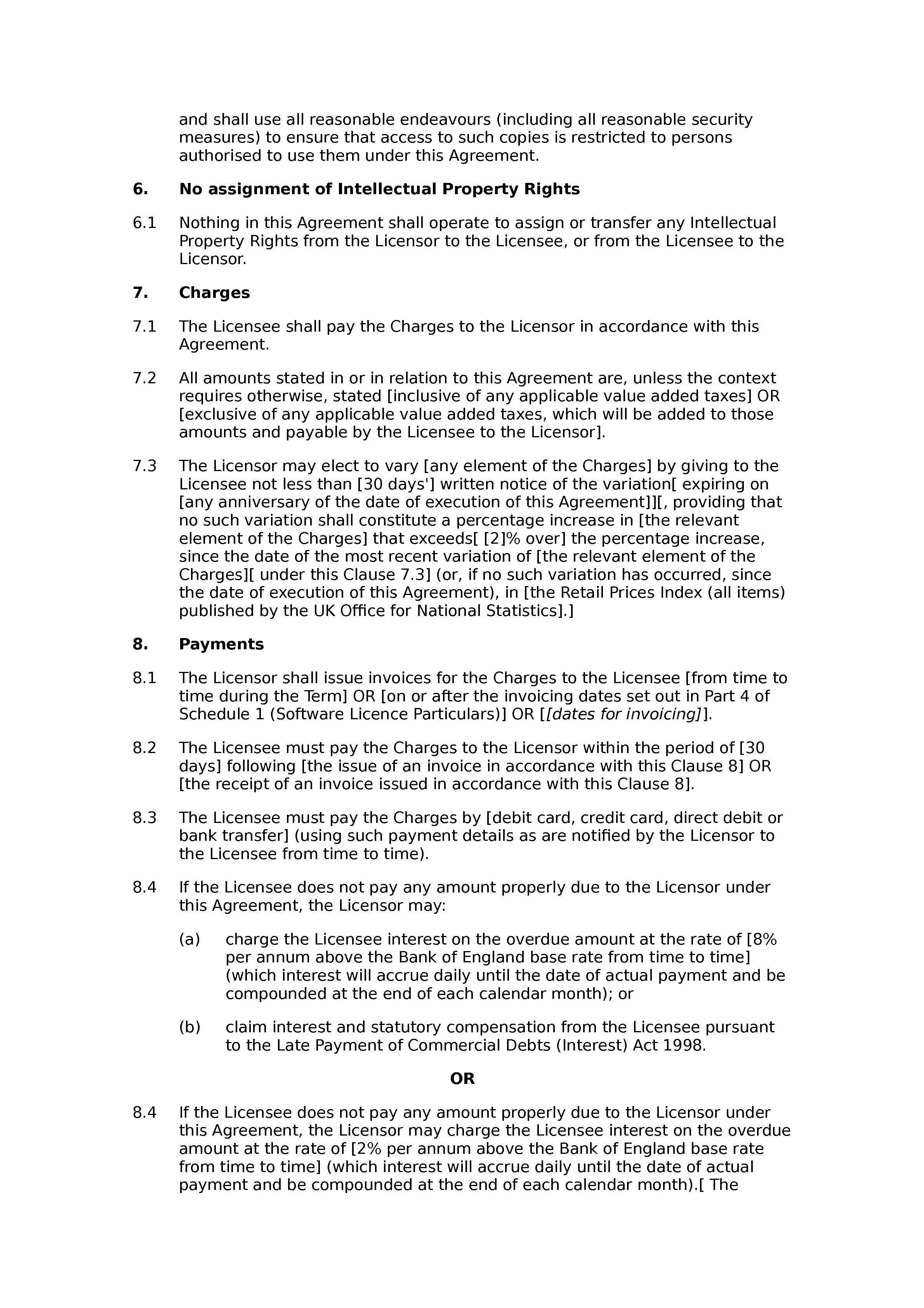 Free software licence agreement document preview