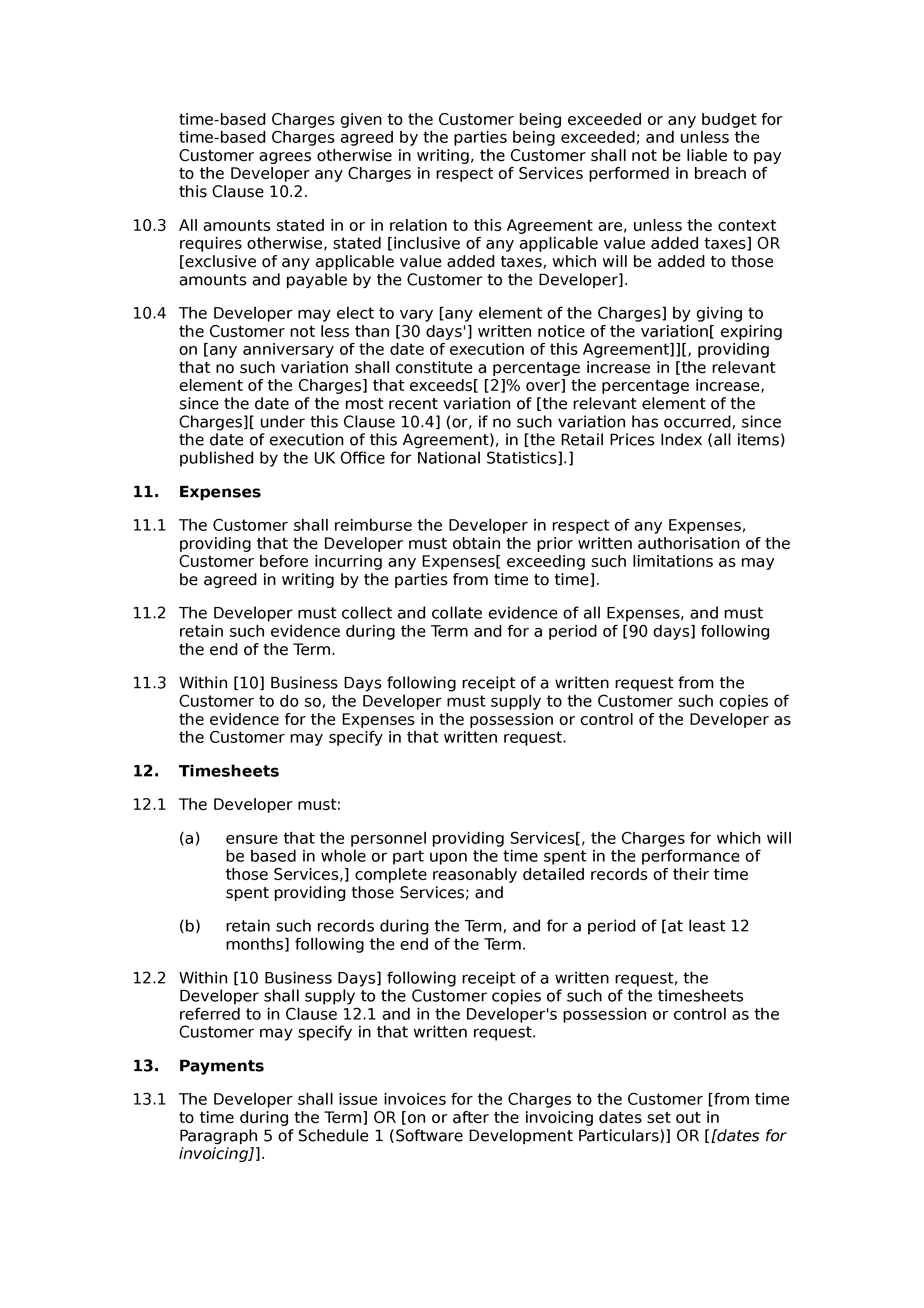 Software development and maintenance agreement (standard) document preview