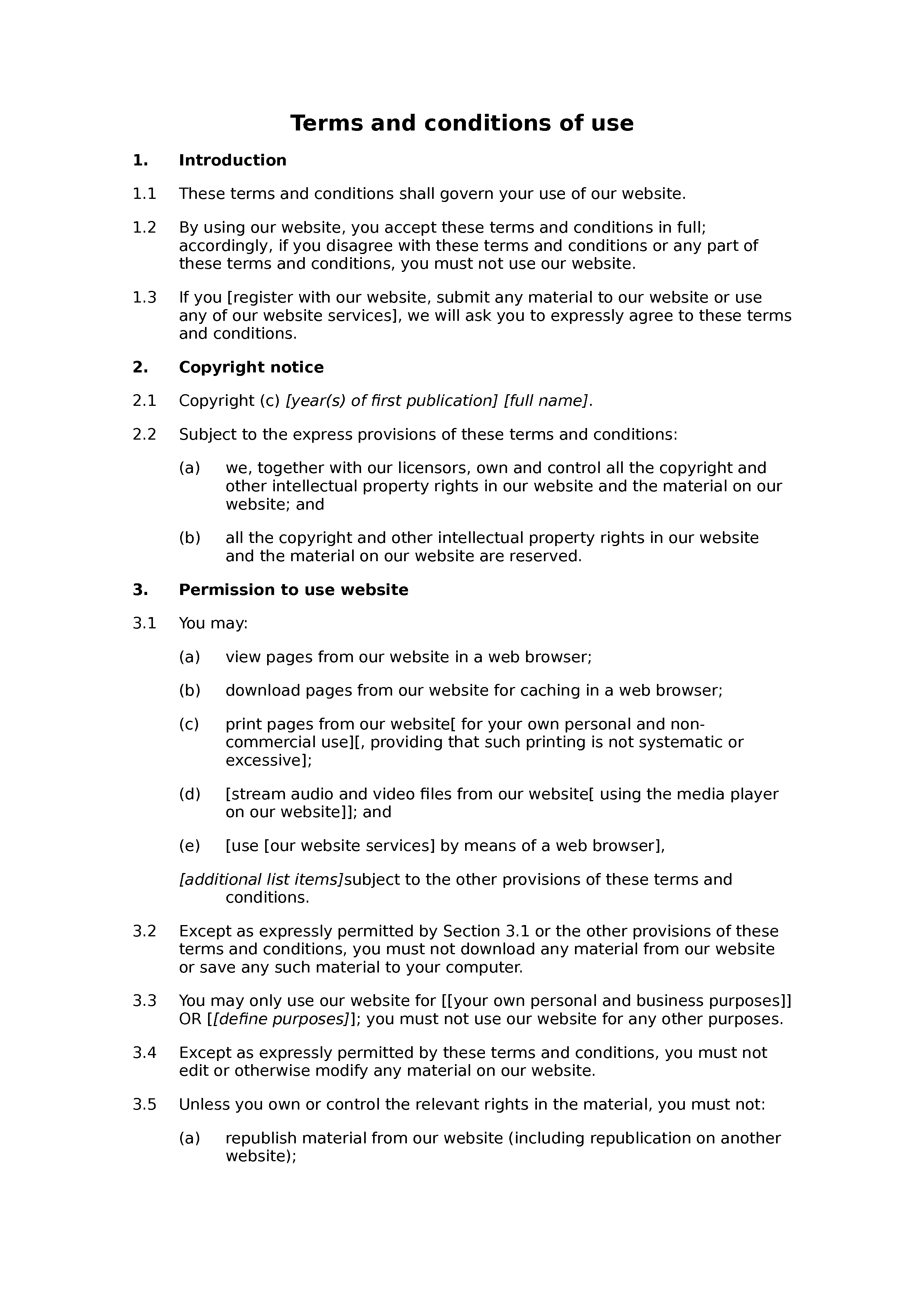 Business website terms and conditions document preview