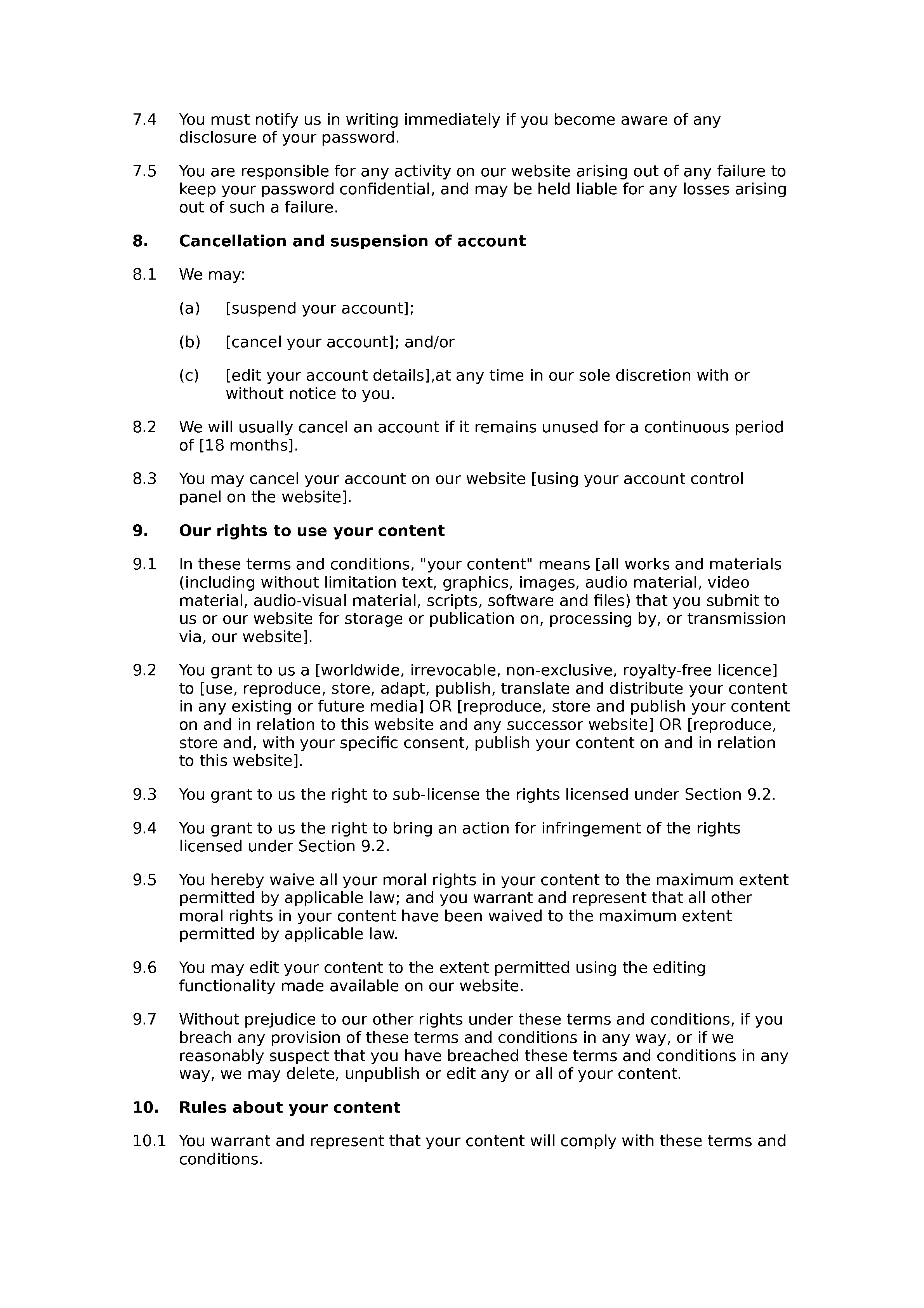 Online shop terms and conditions document preview
