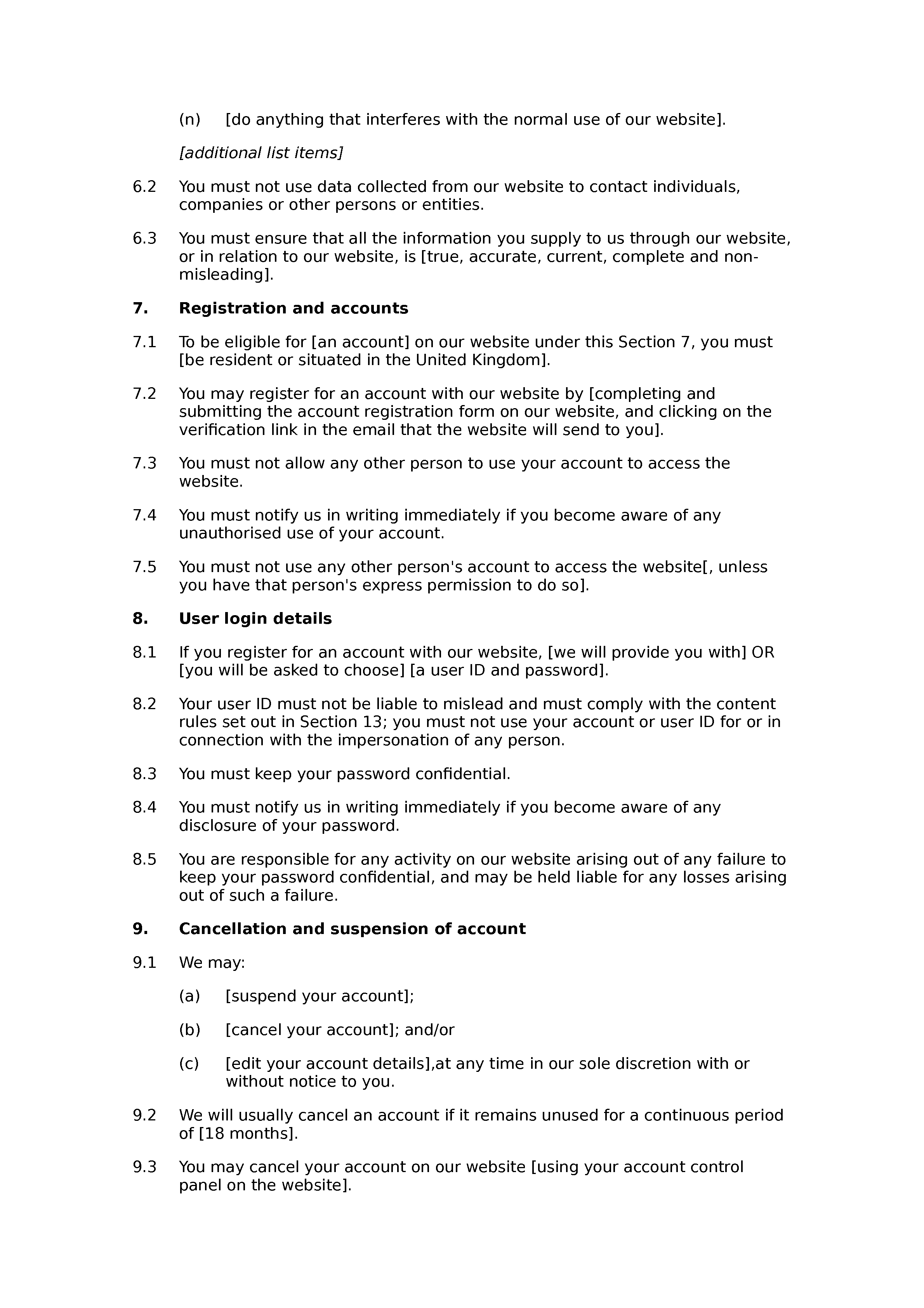 Social network terms and conditions document preview