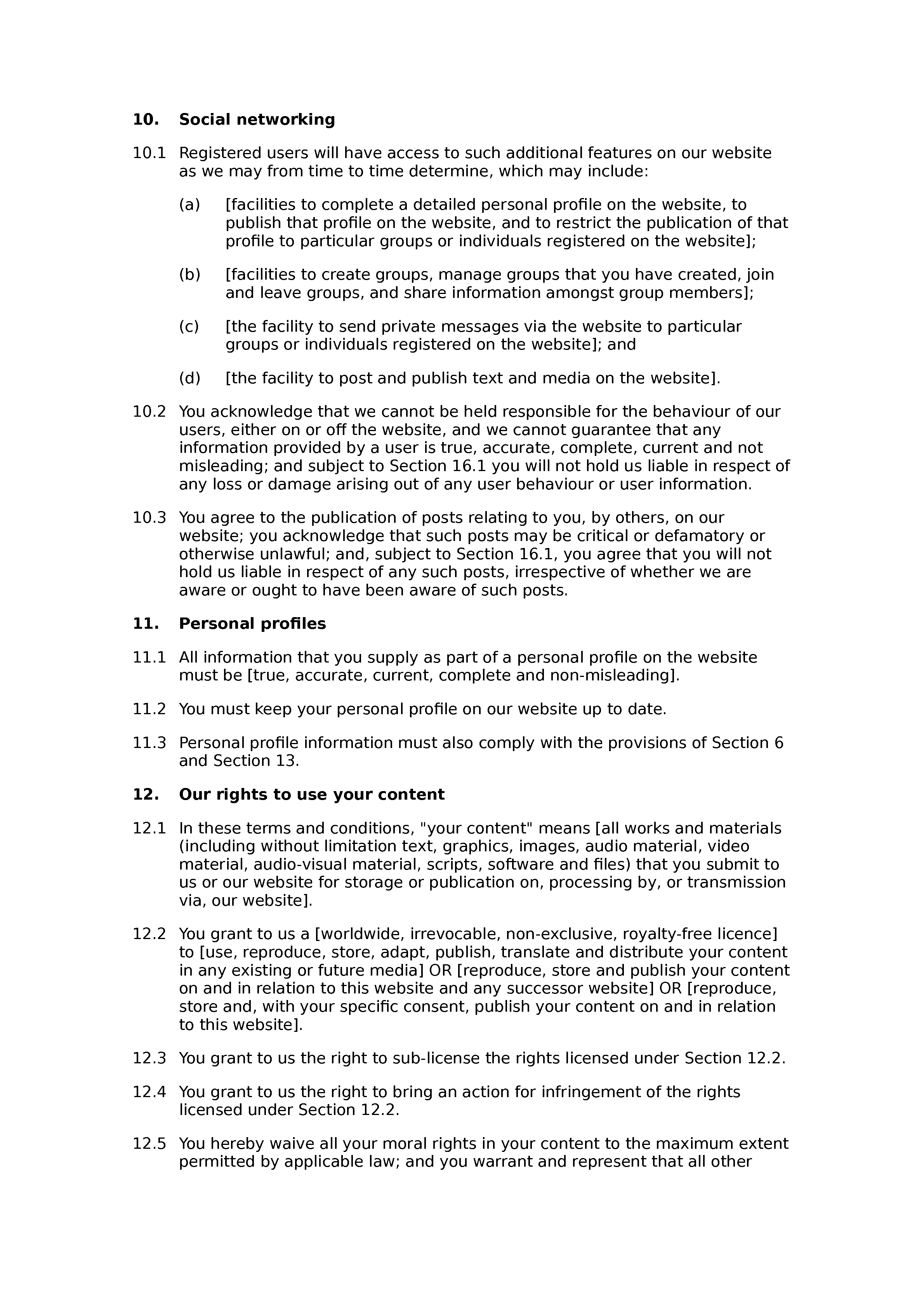 Social network terms and conditions document preview