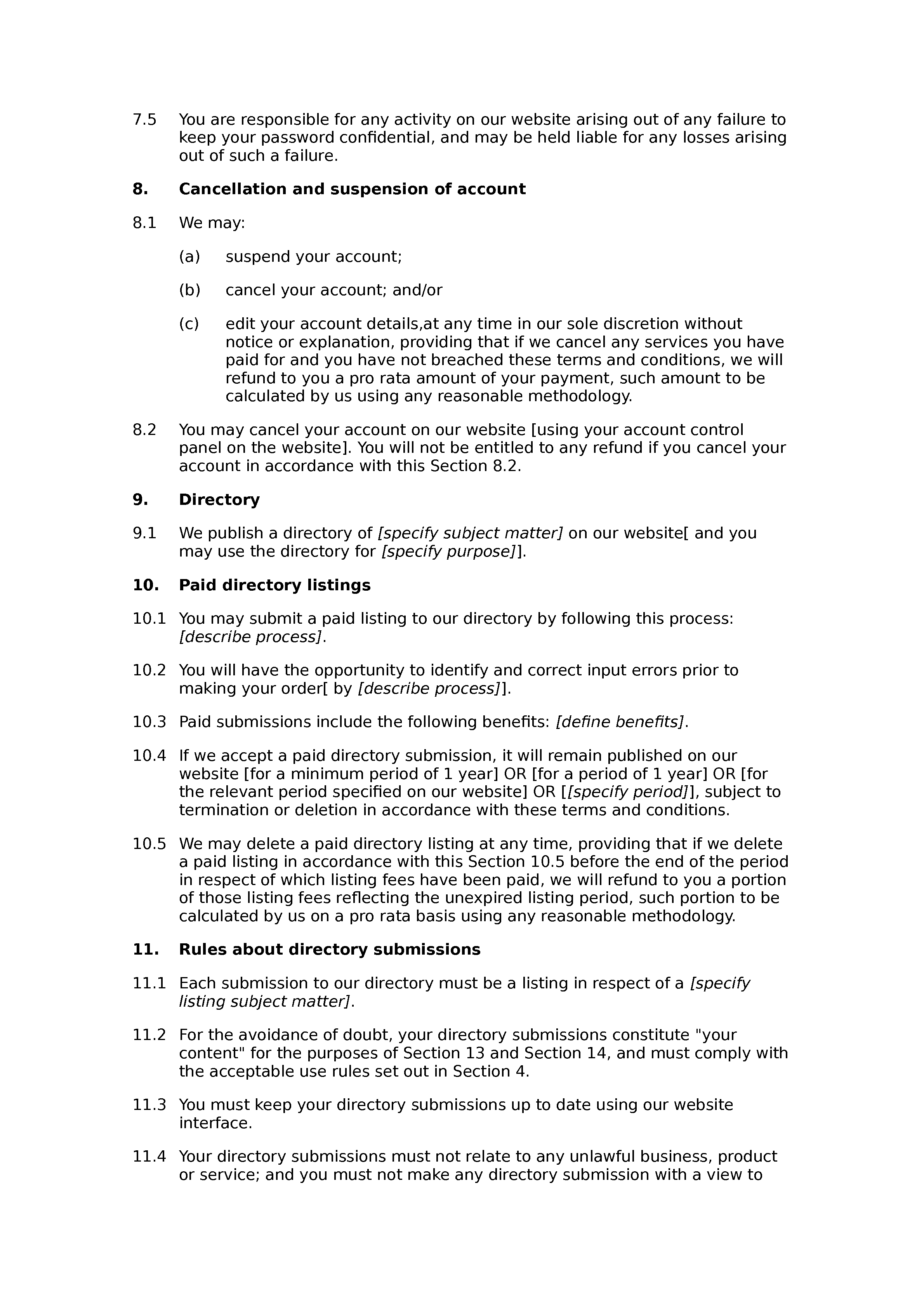 Paid directory website terms and conditions document preview
