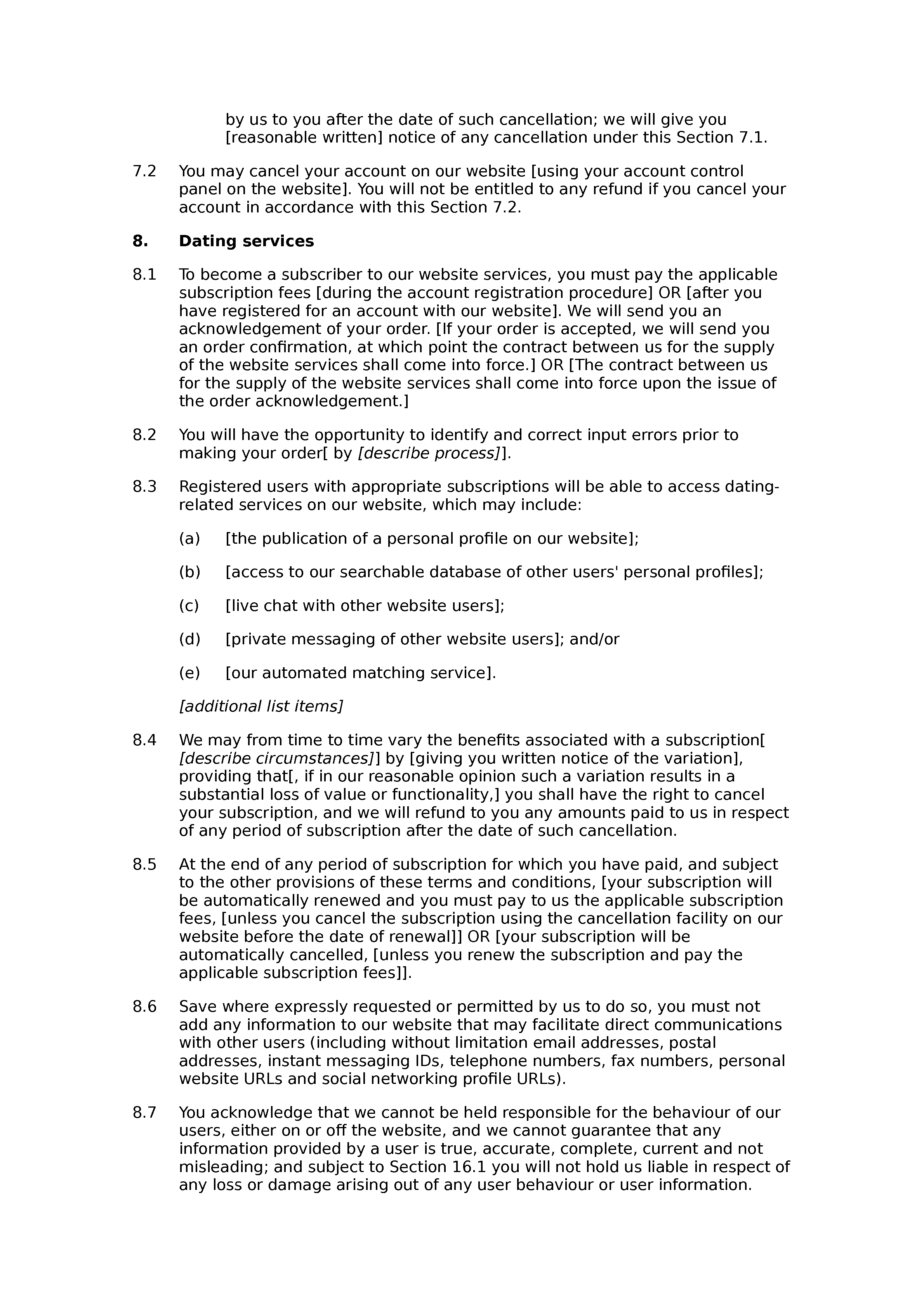 Dating website terms and conditions document preview