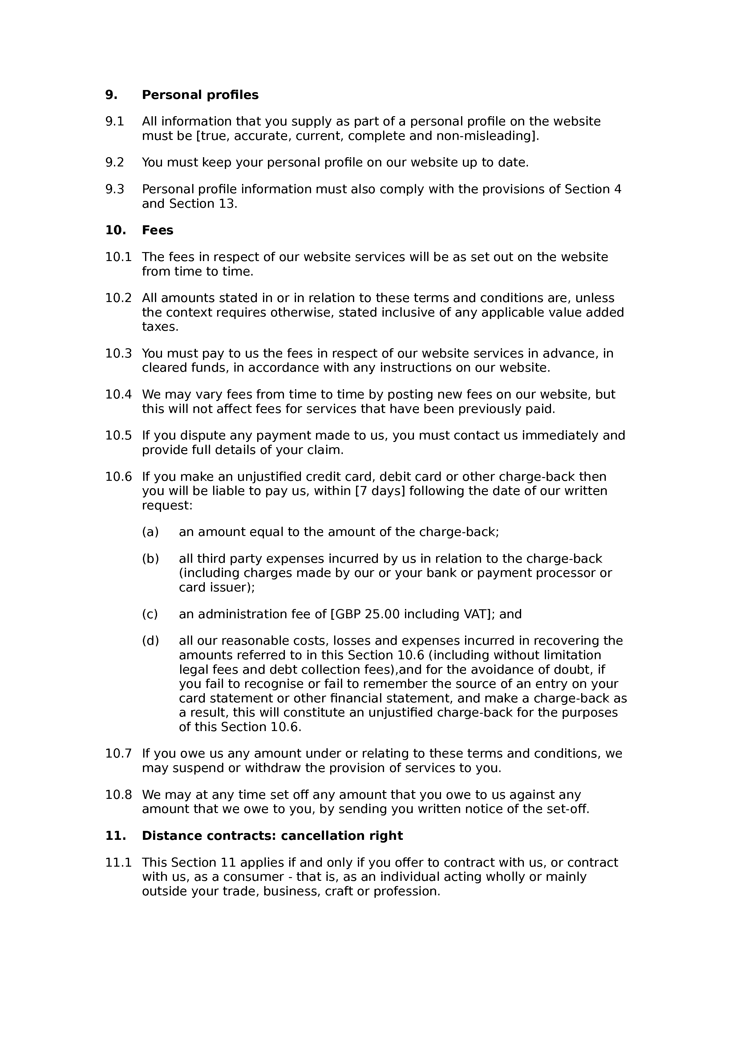 Dating website terms and conditions document preview