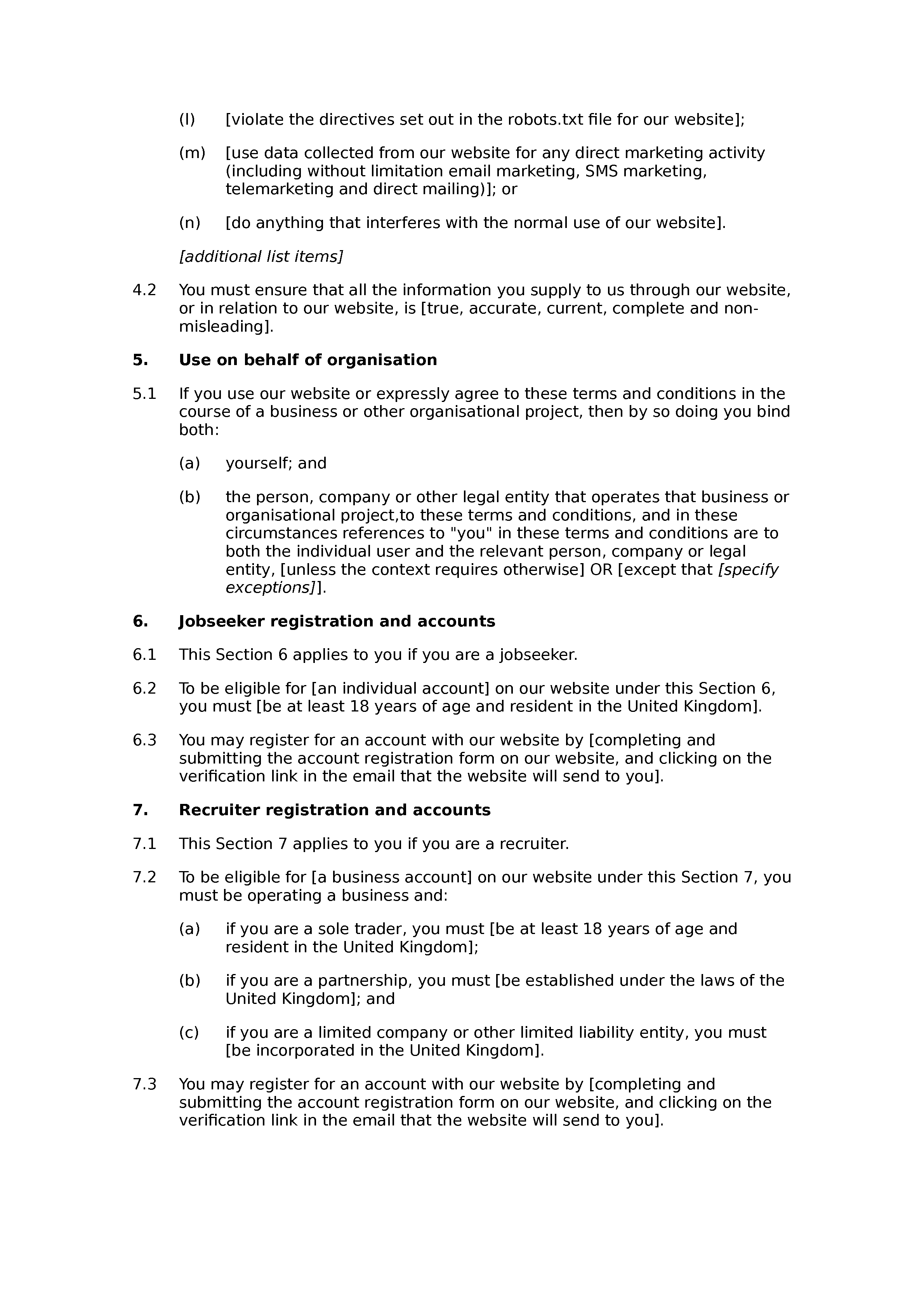 Recruitment website terms and conditions document preview