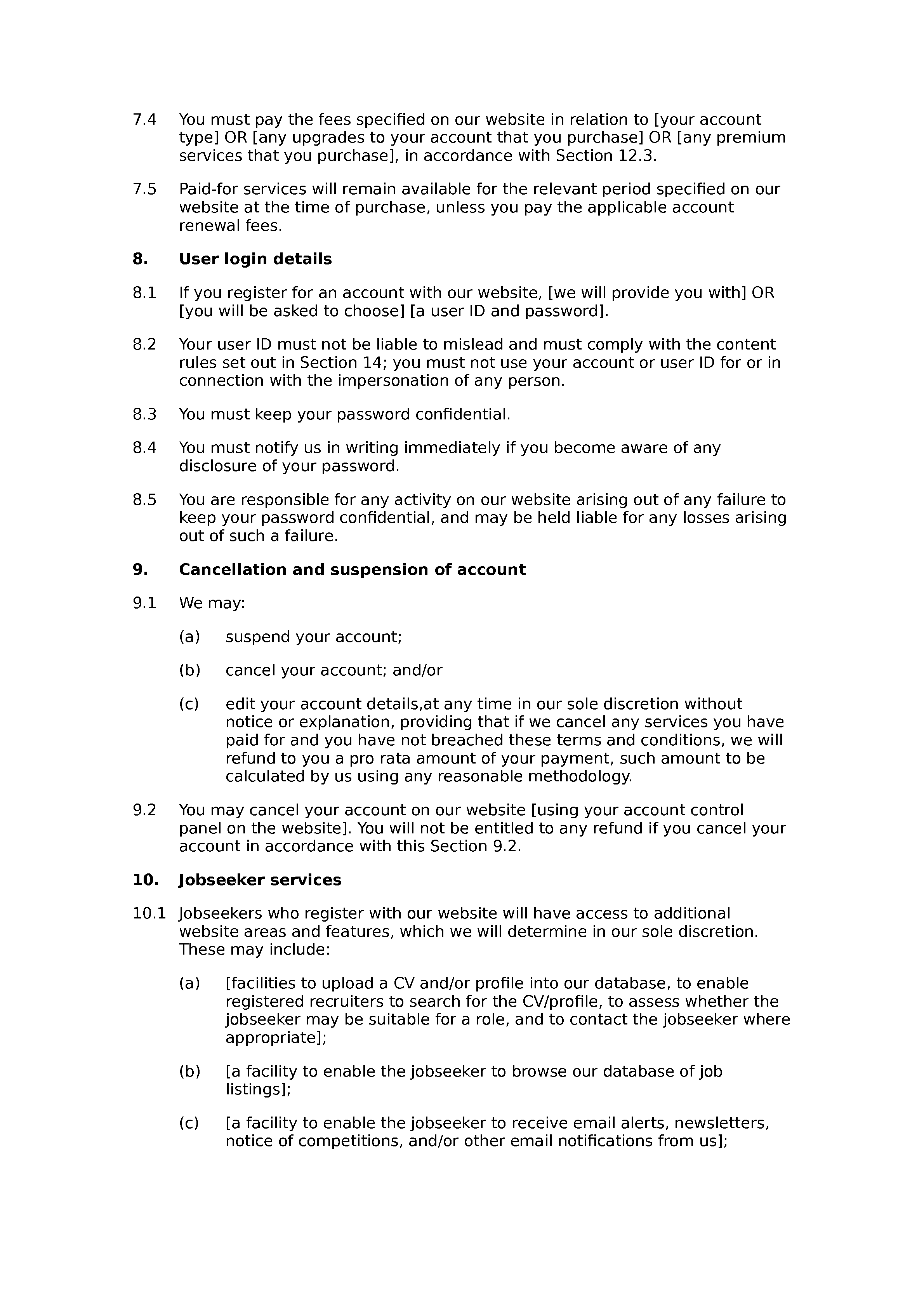 Recruitment website terms and conditions document preview