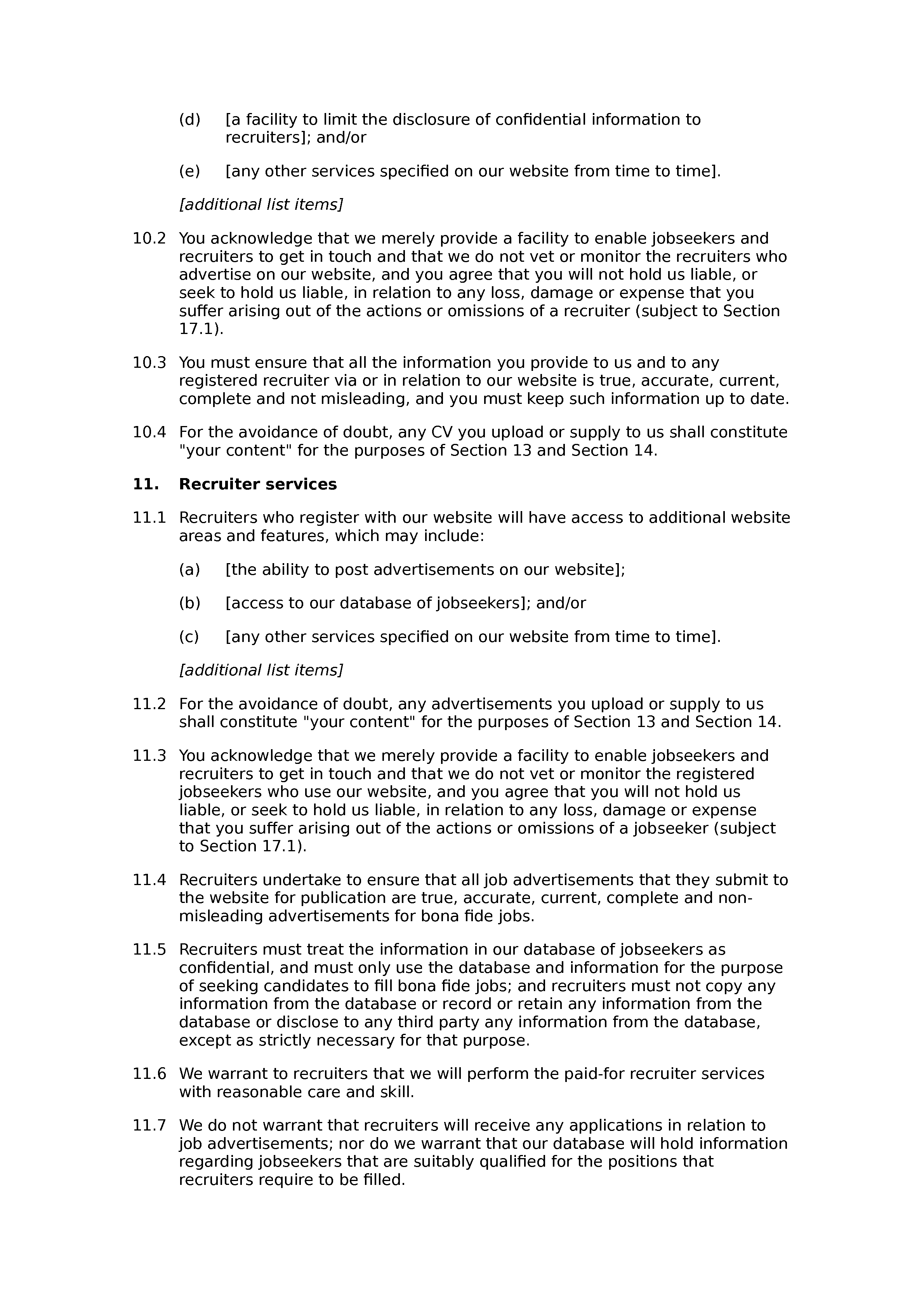 Recruitment website terms and conditions document preview