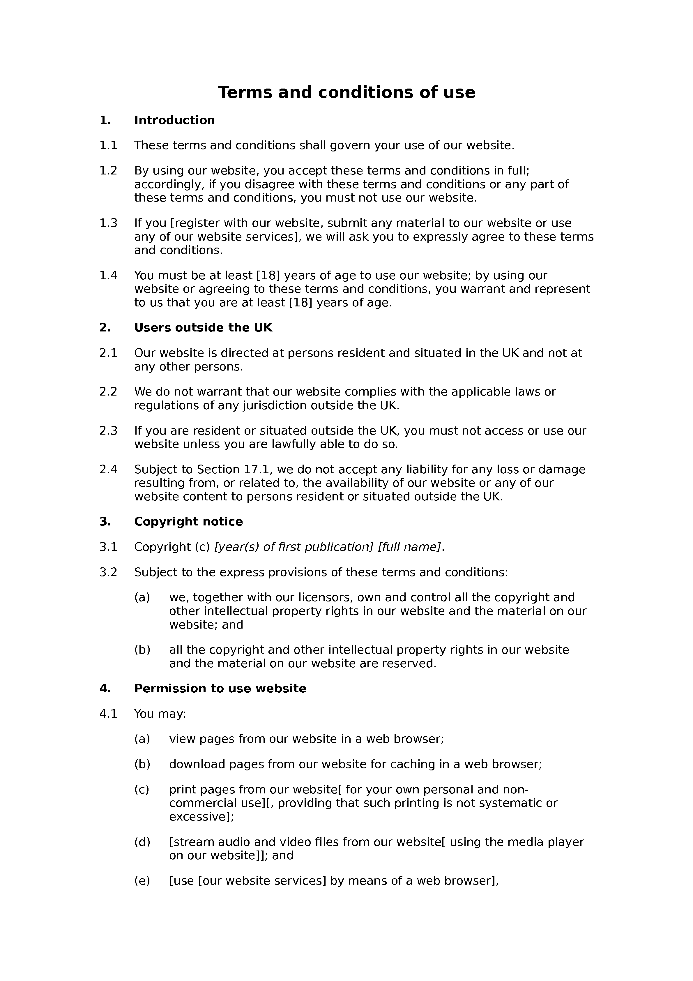 Financial website terms and conditions document preview