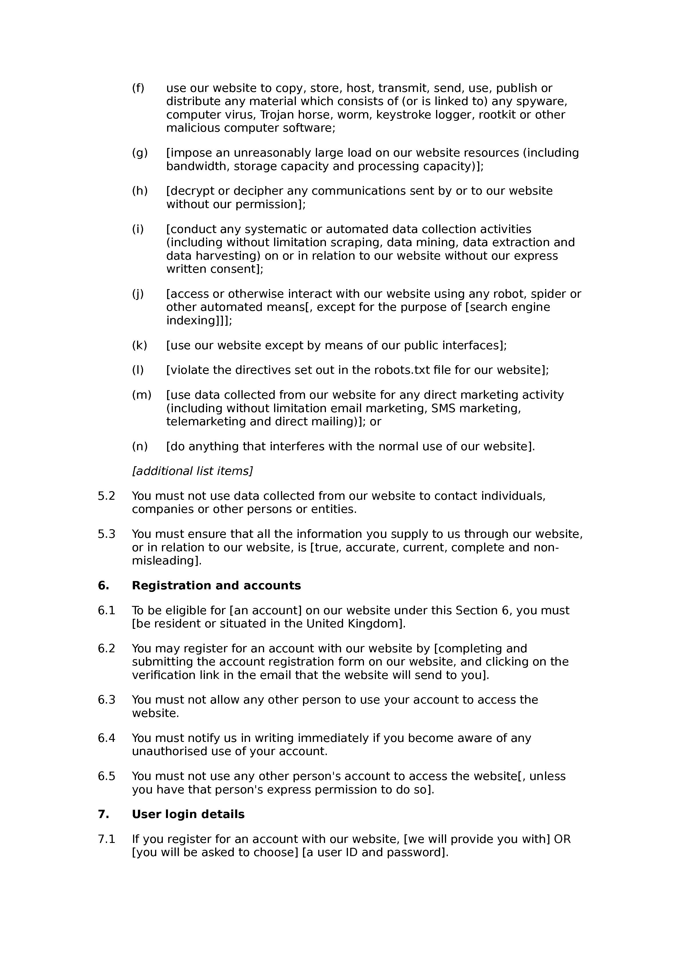 Legal website terms and conditions document preview