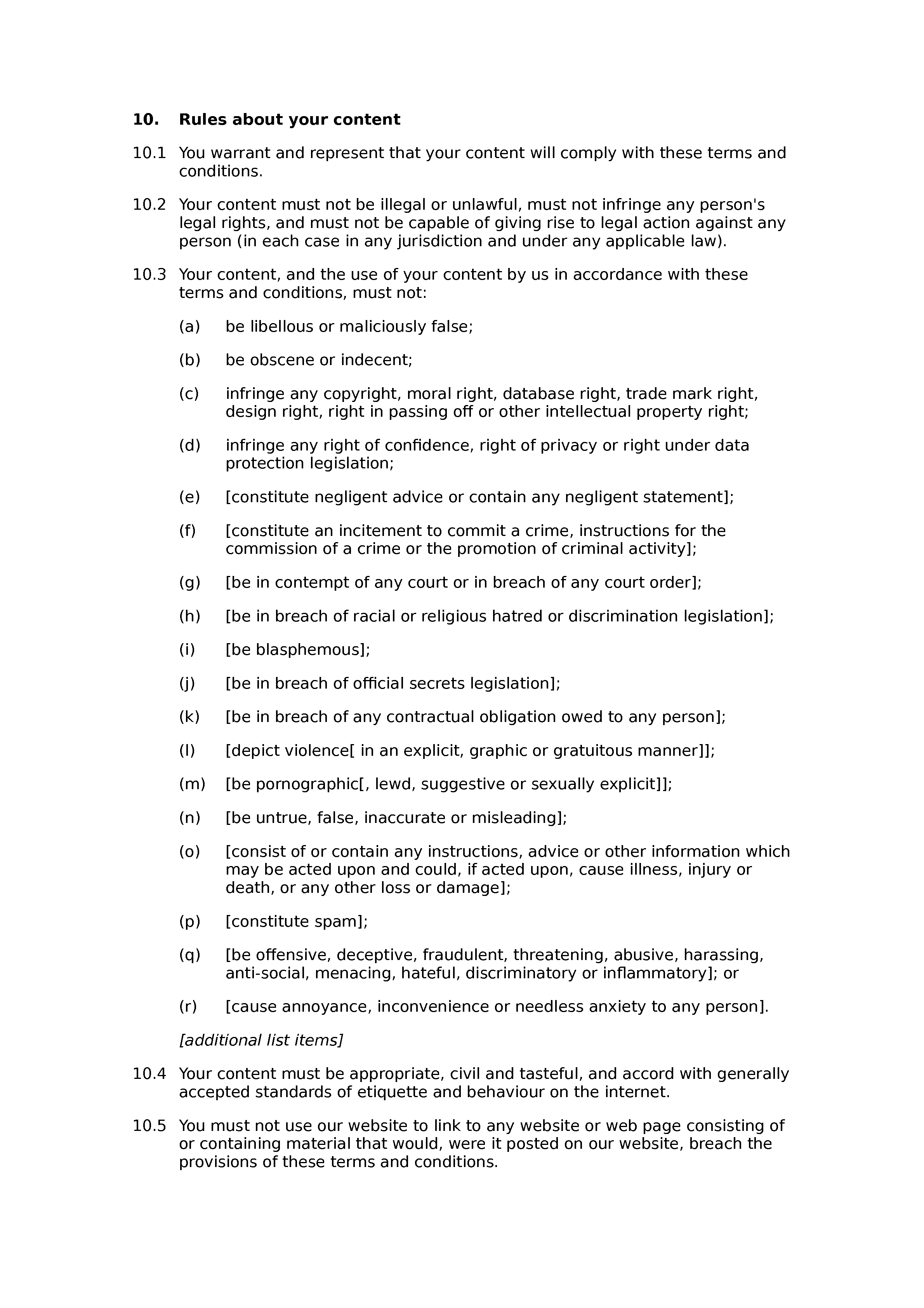 Legal website terms and conditions document preview