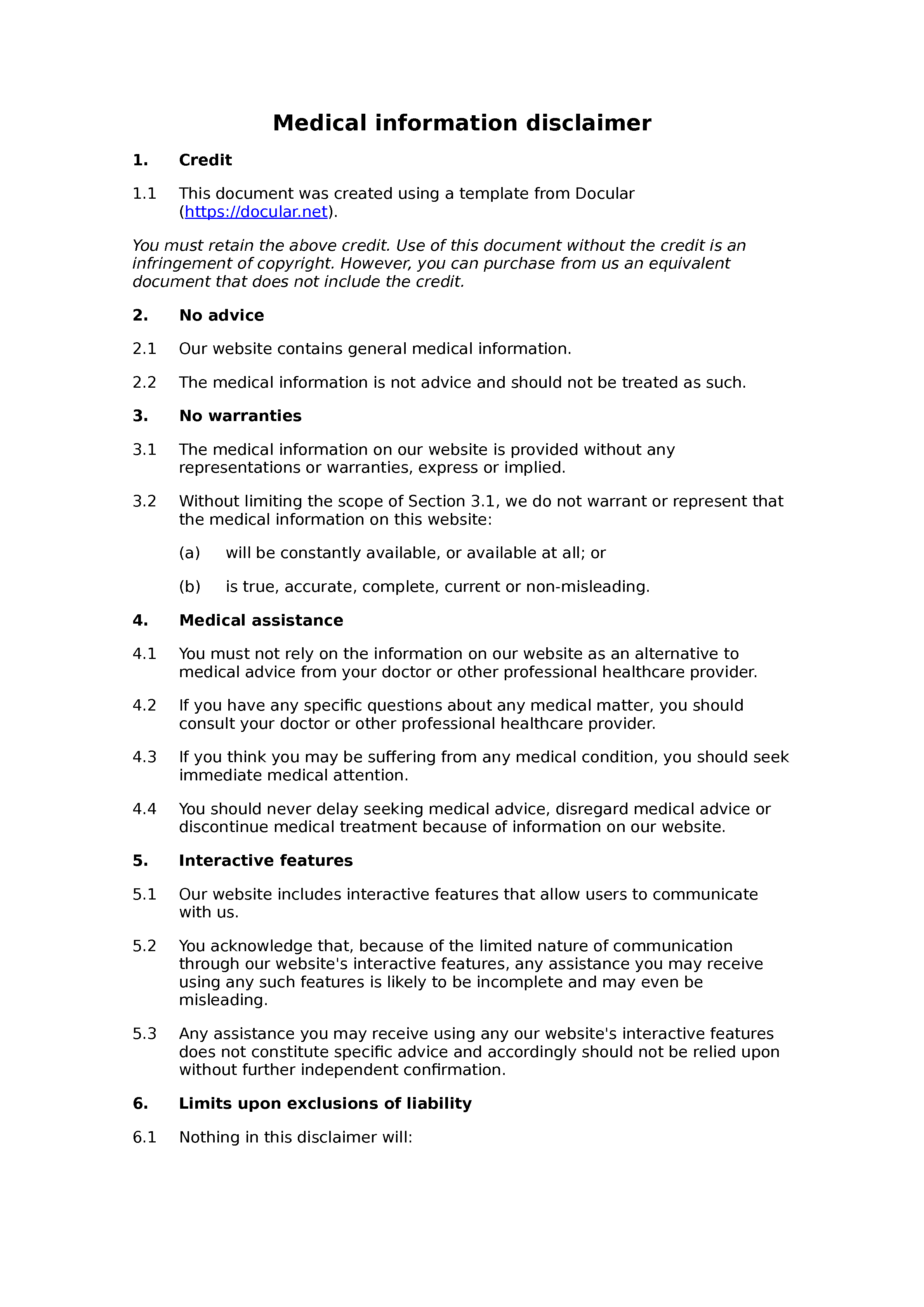 Medical Advice Disclaimer Template