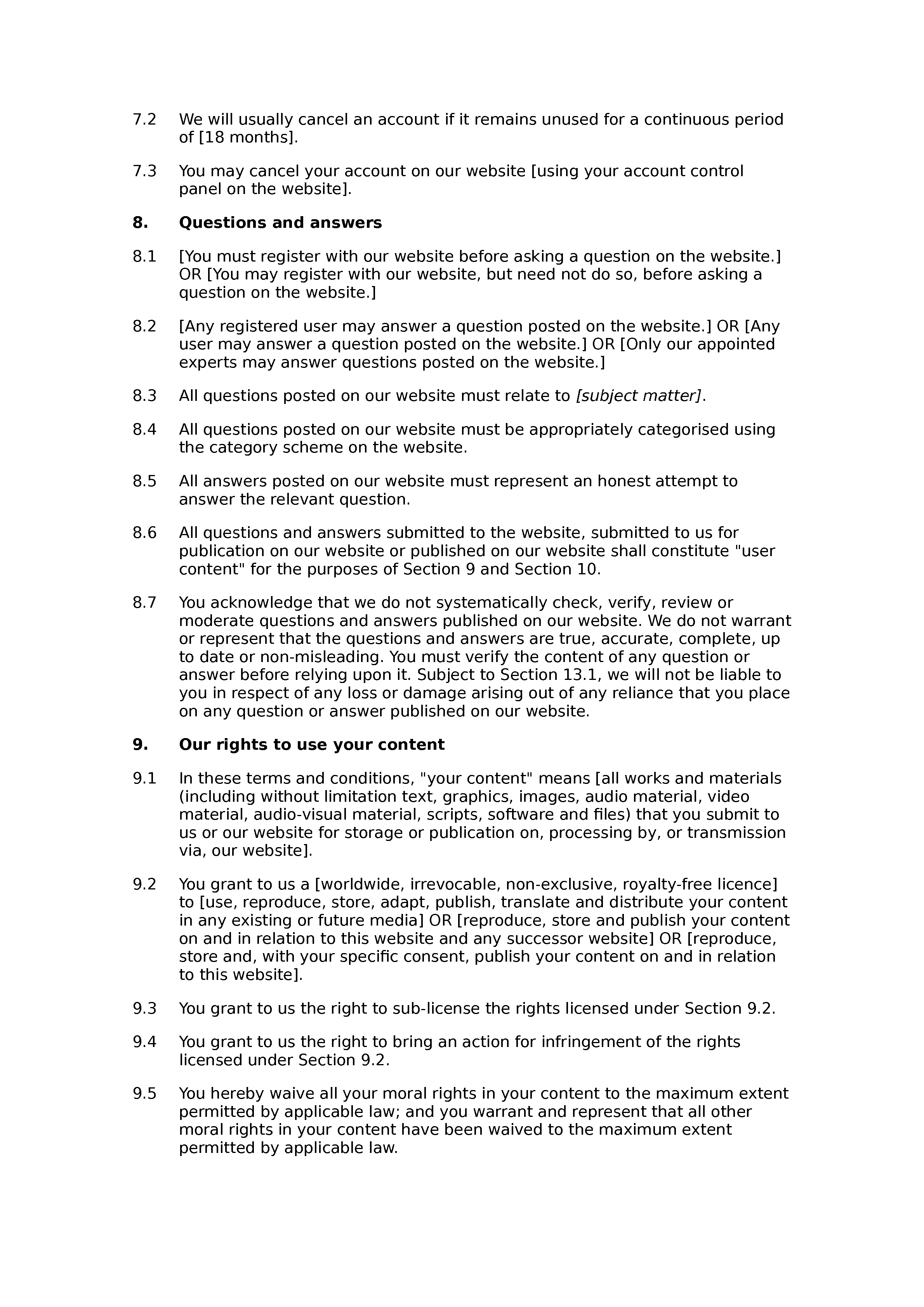 Q&A website terms and conditions document preview