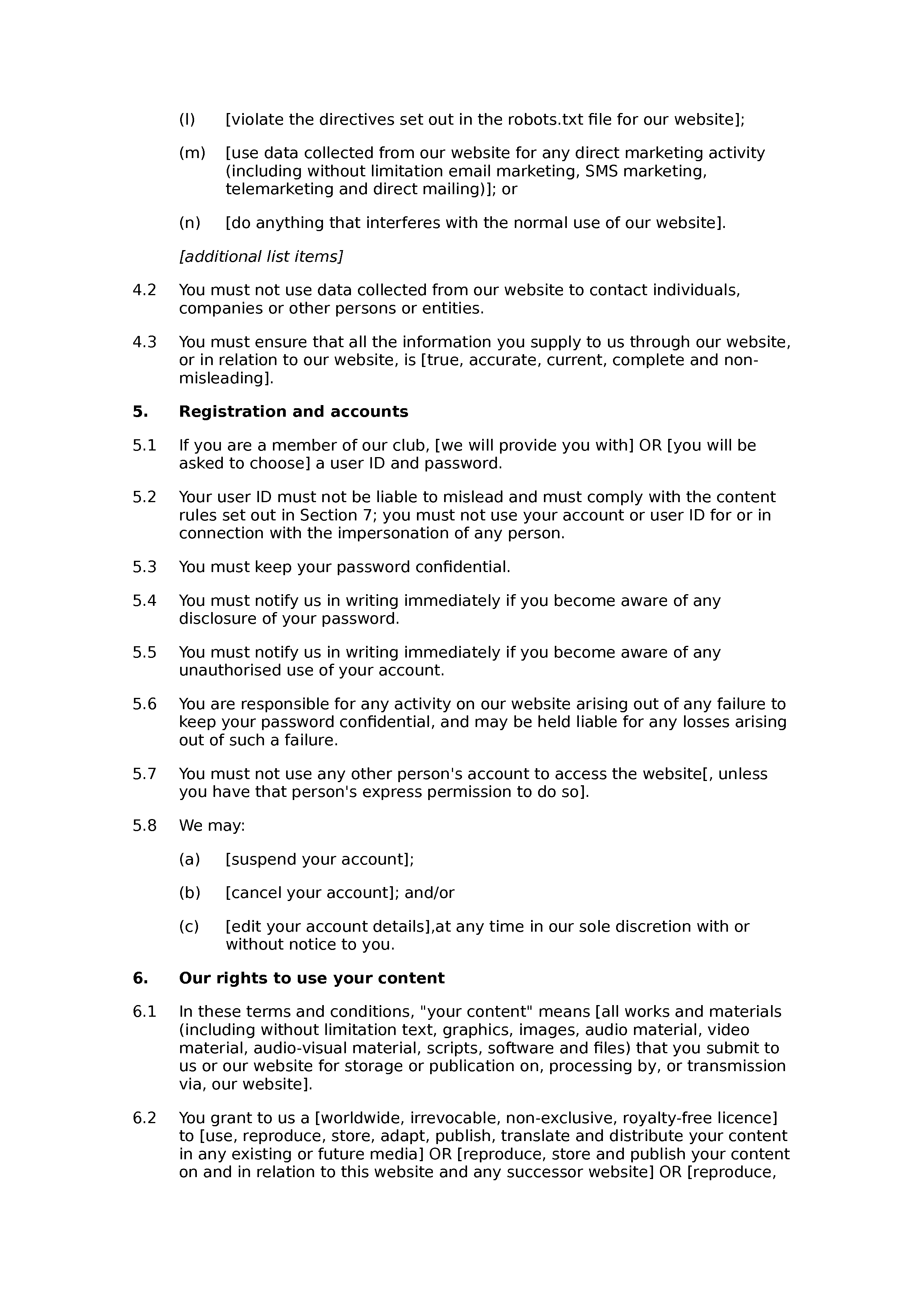 Club website terms and conditions document preview