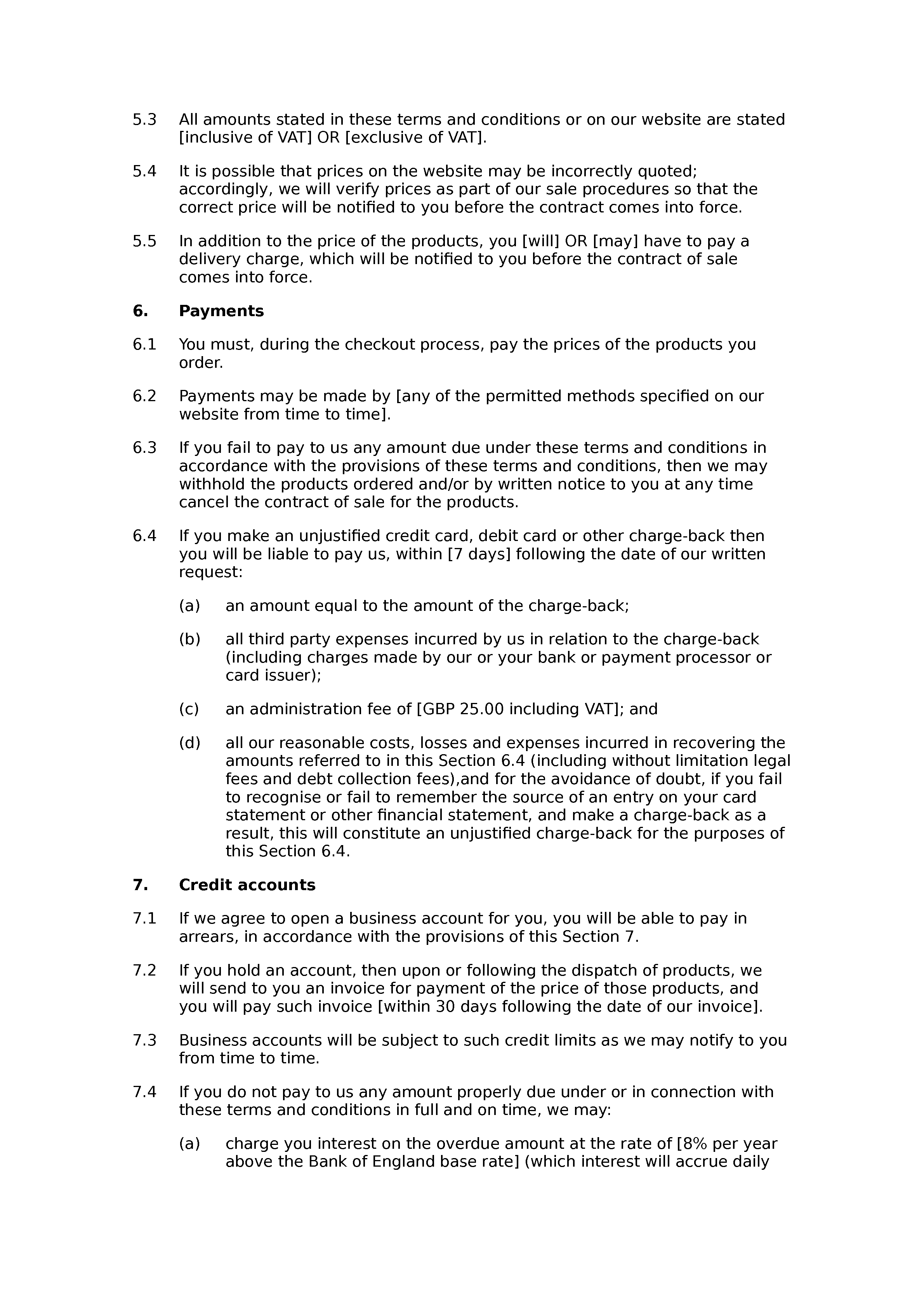 Terms and conditions of sale via website (B2B) document preview