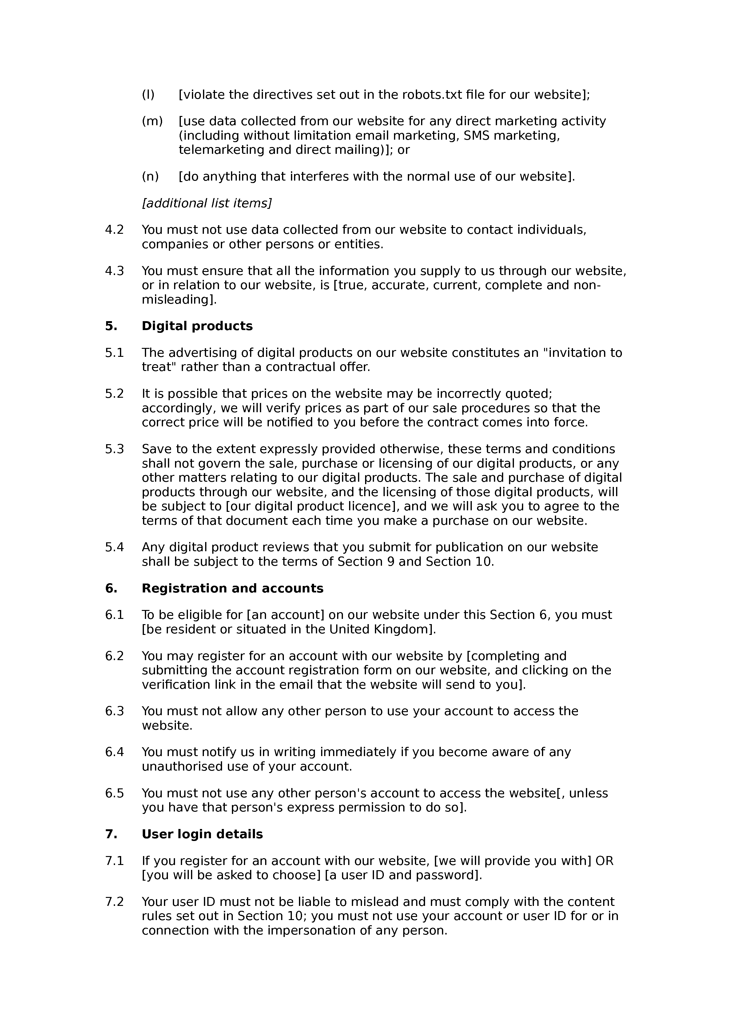 Digital store terms and conditions document preview