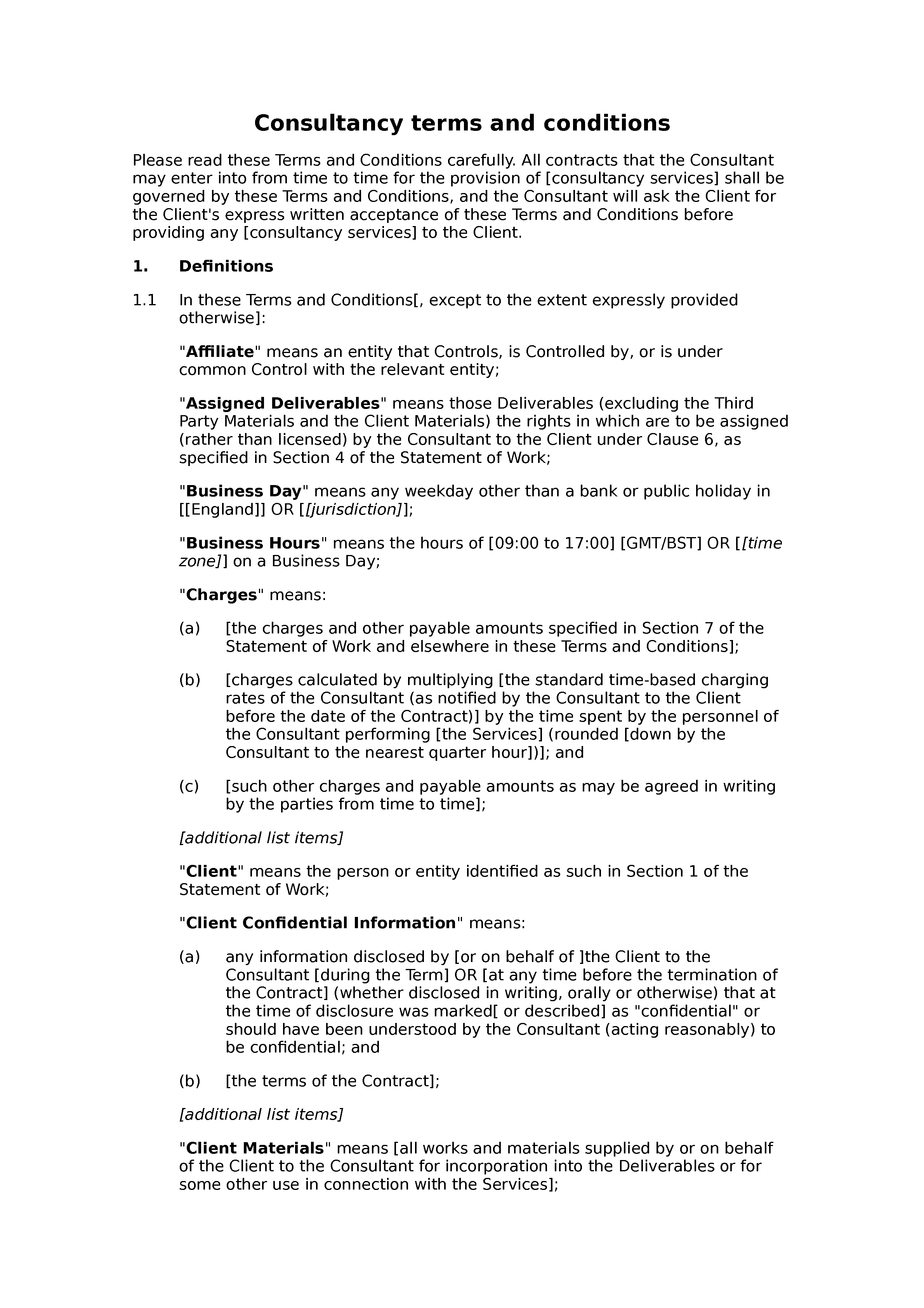 Consultancy terms and conditions (standard) document preview