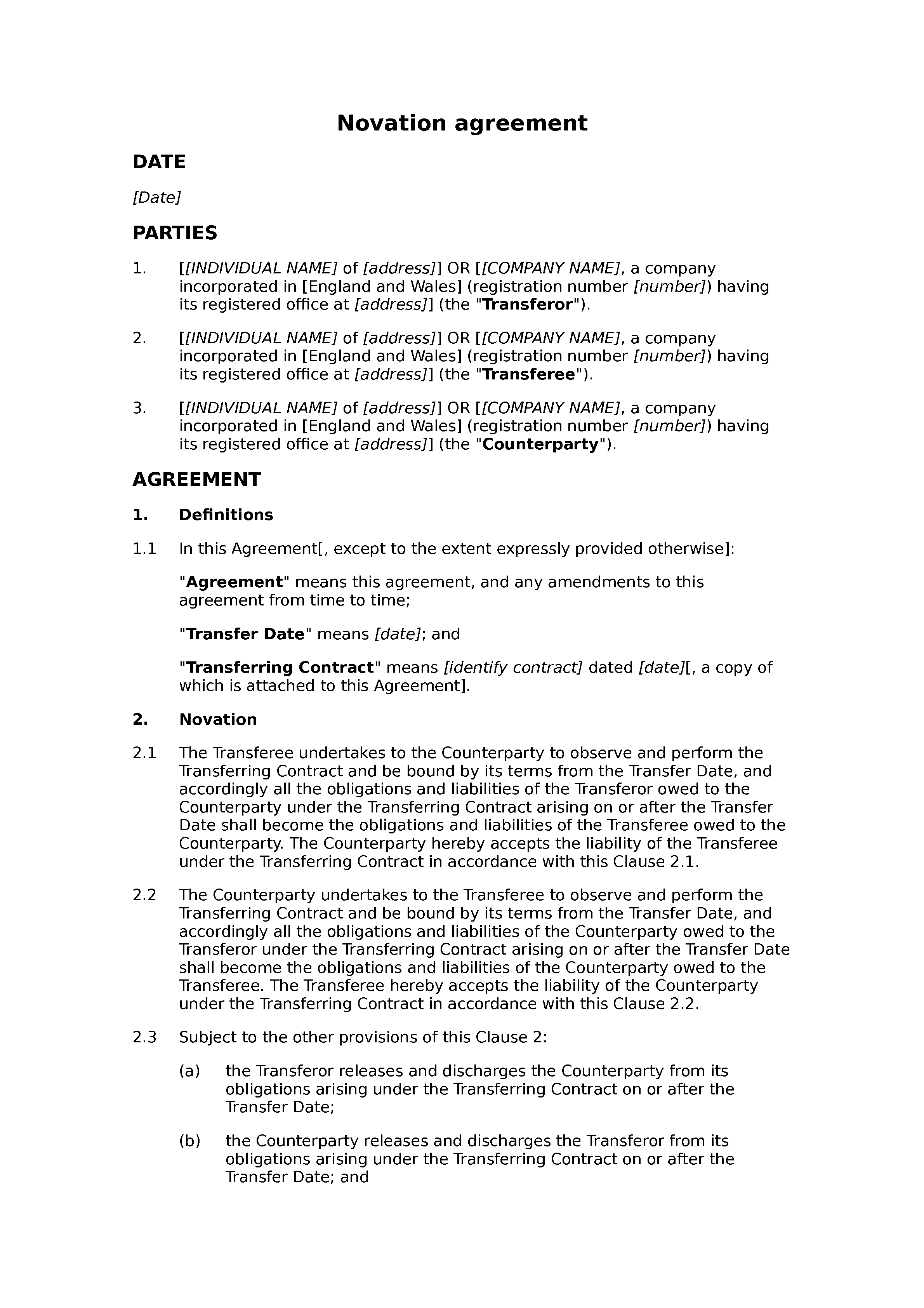 assignment novation agreement