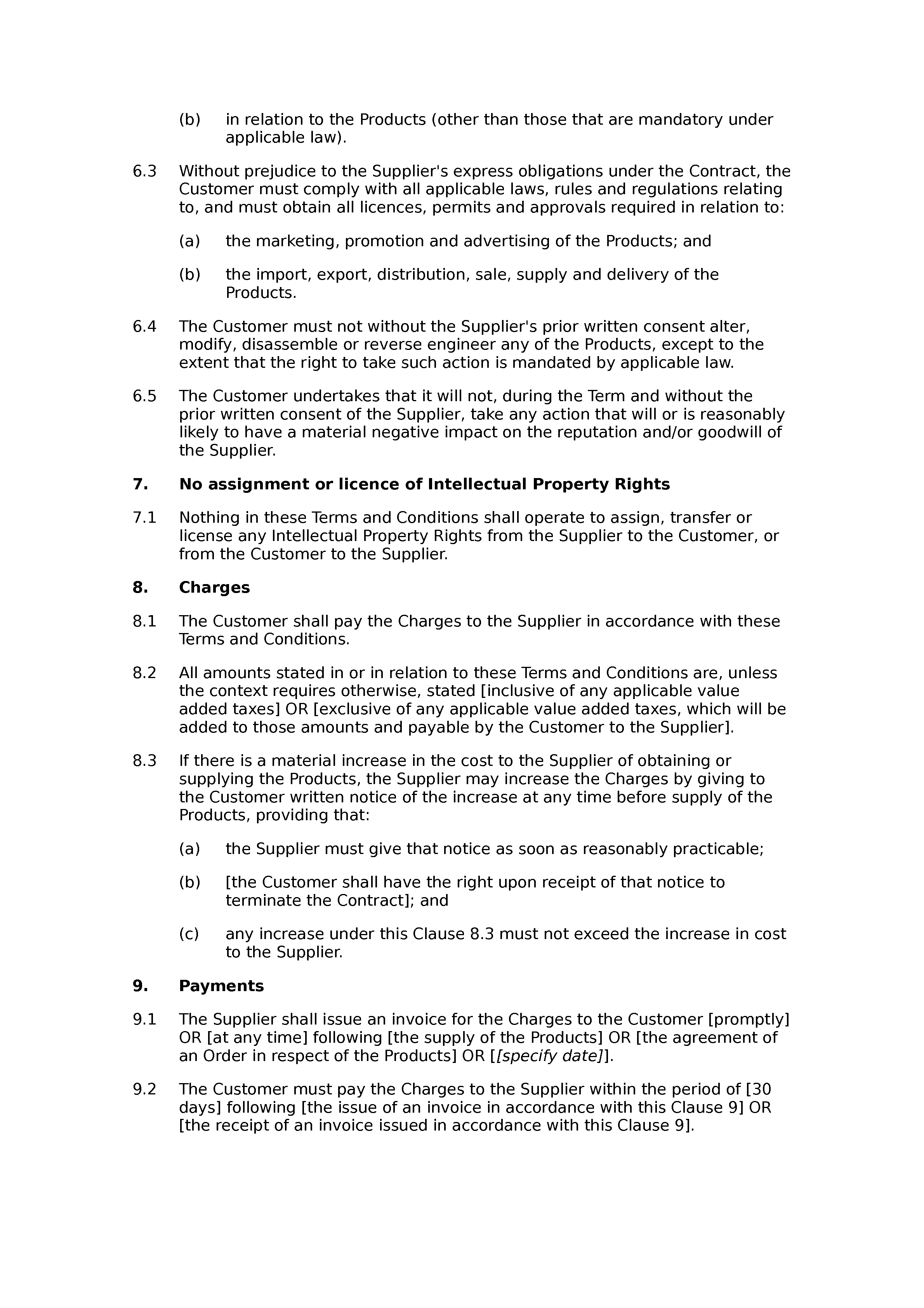 Terms and conditions of supply (premium) document preview