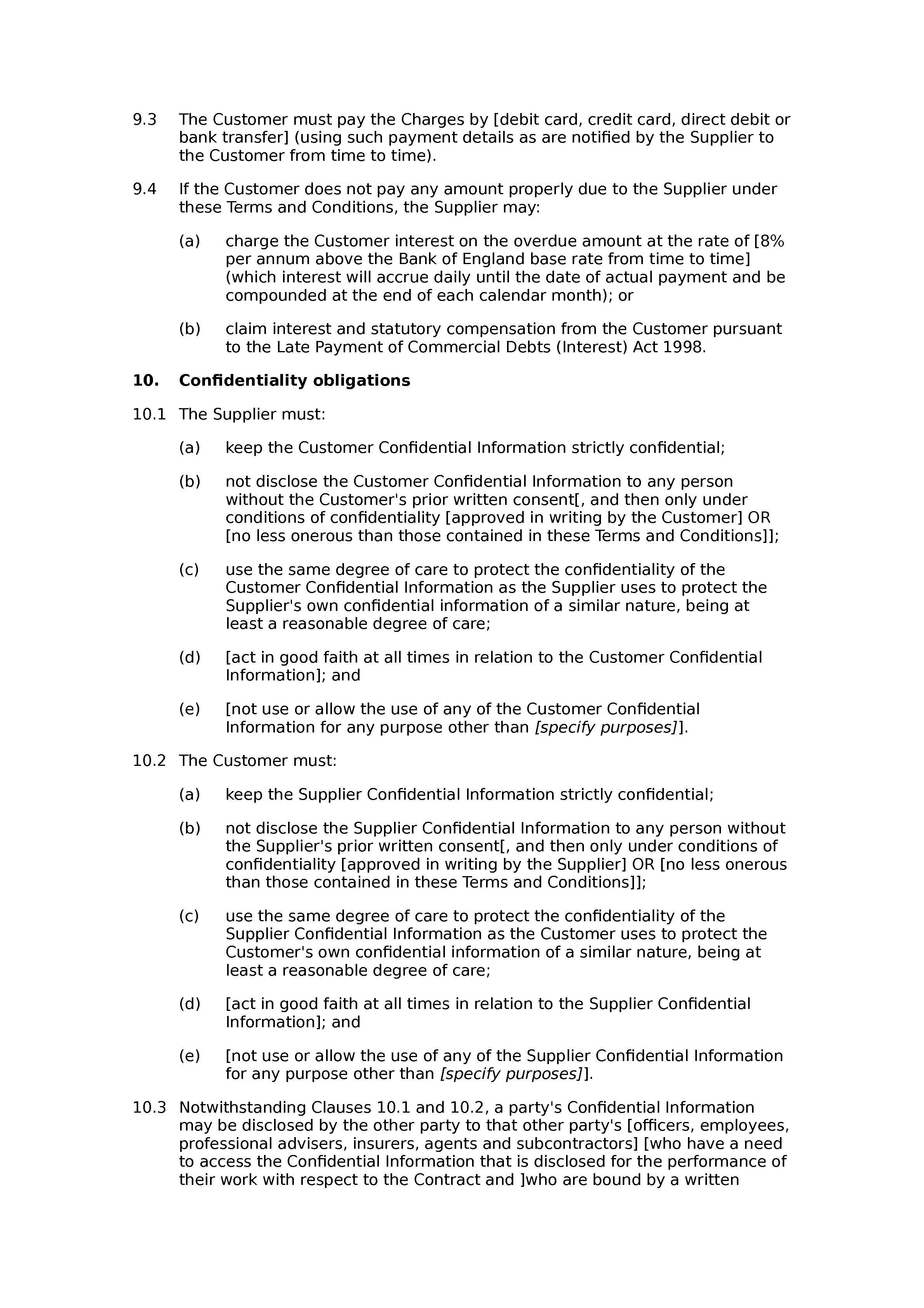 Terms and conditions of supply (premium) document preview