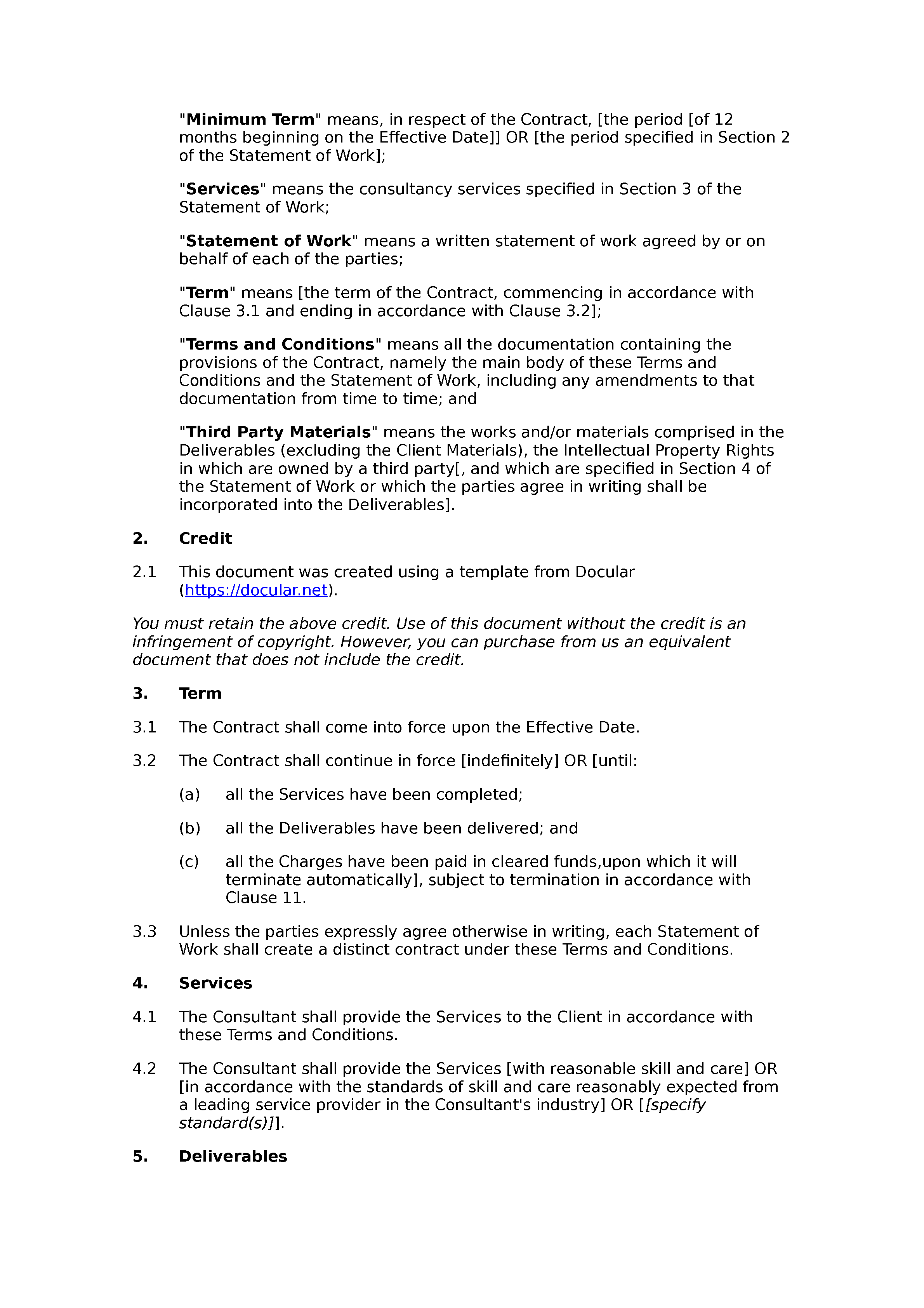 Free consultancy terms and conditions document preview