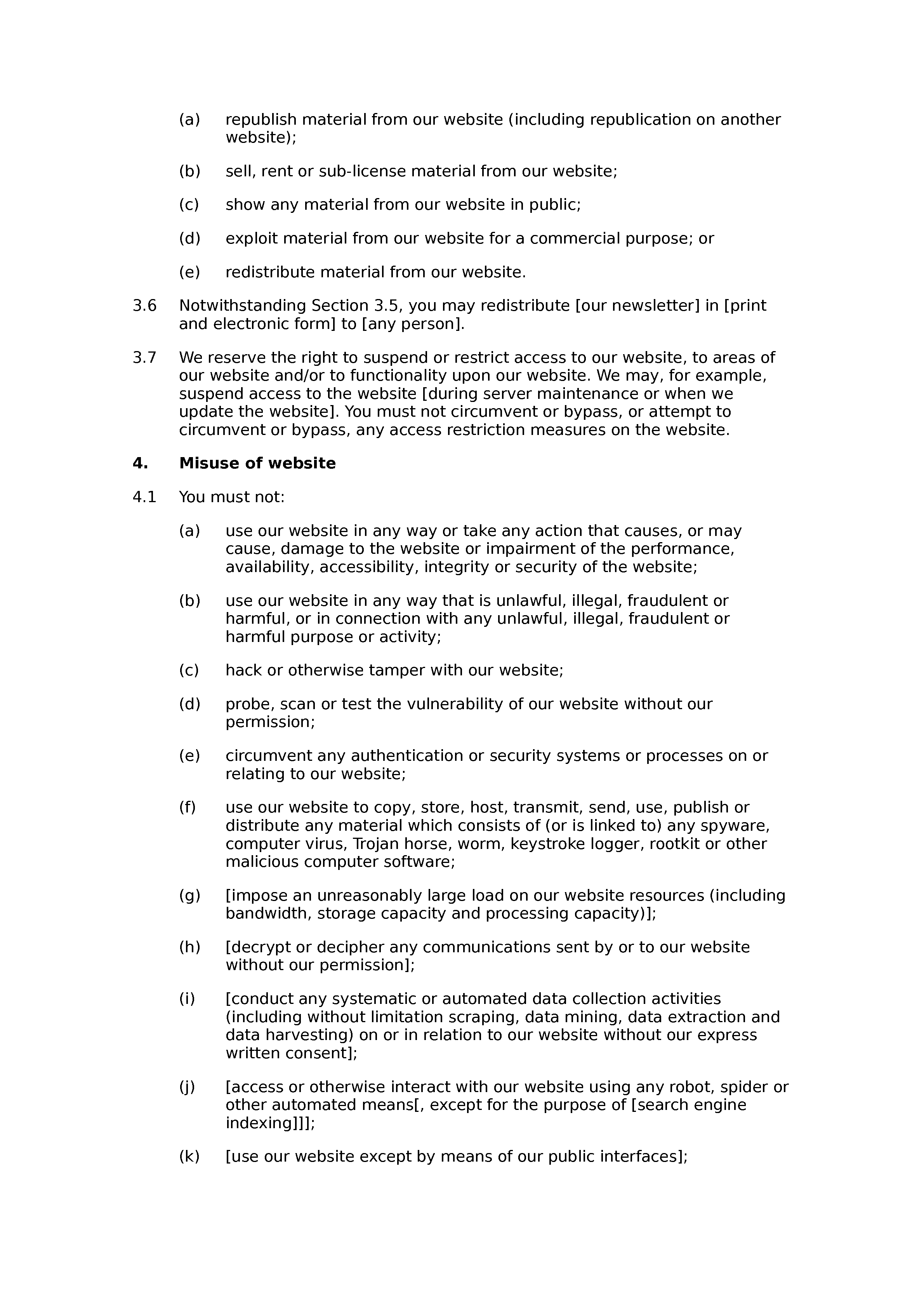 Social recruitment website terms and conditions document preview