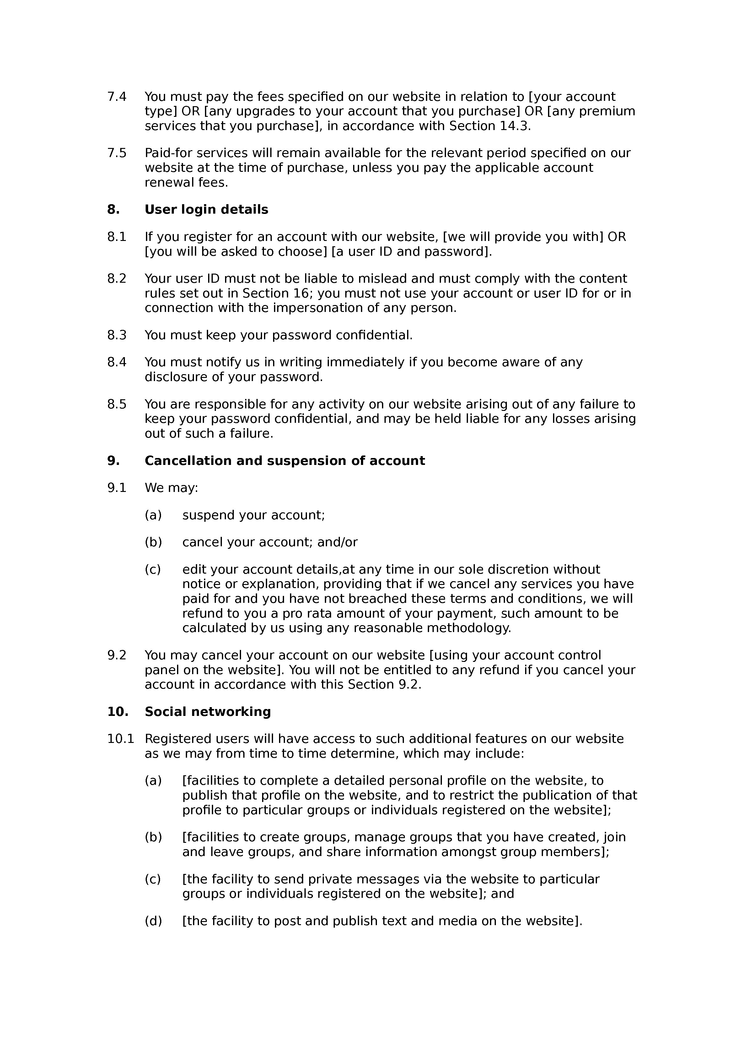 Social recruitment website terms and conditions document preview