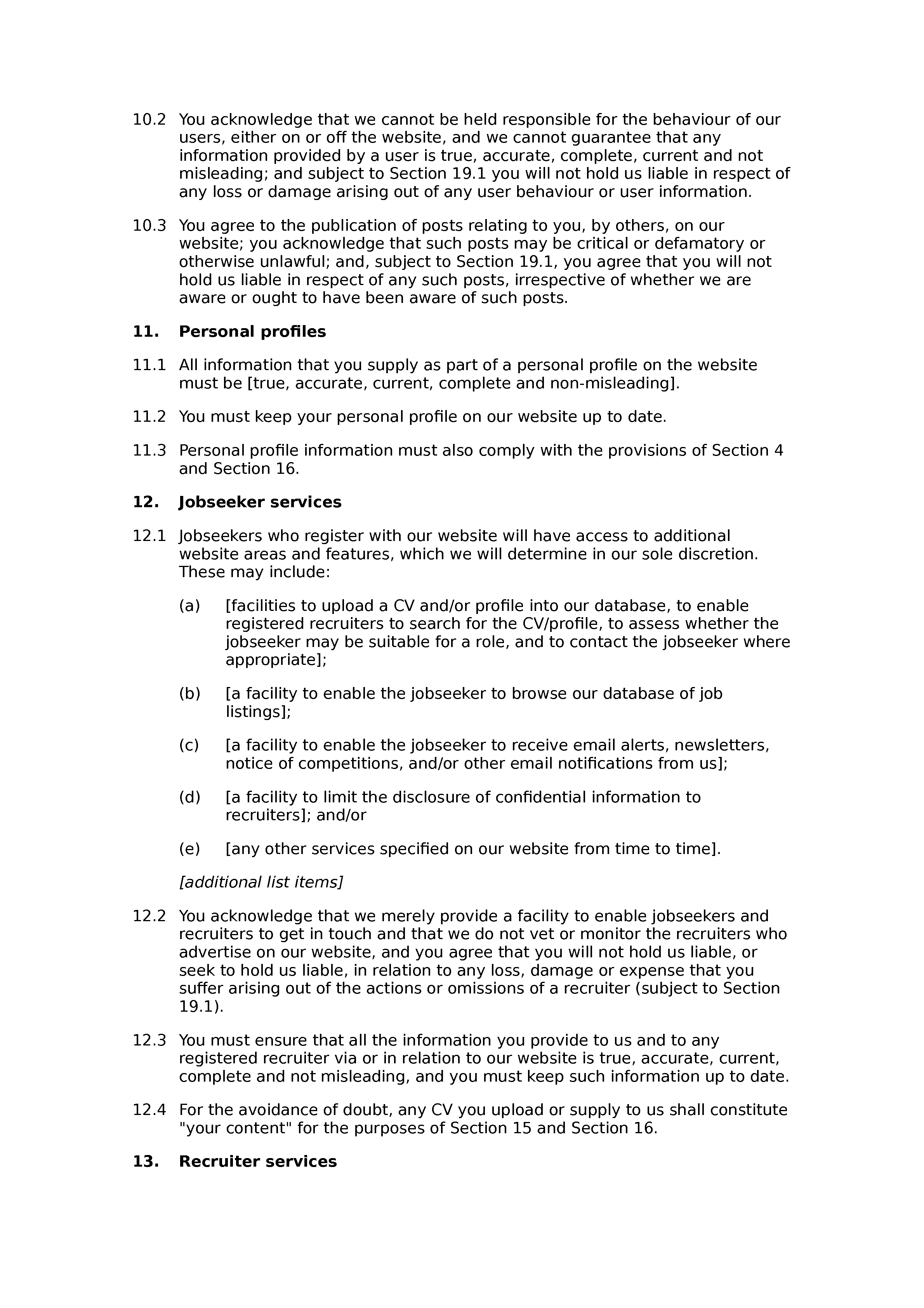 Social recruitment website terms and conditions document preview