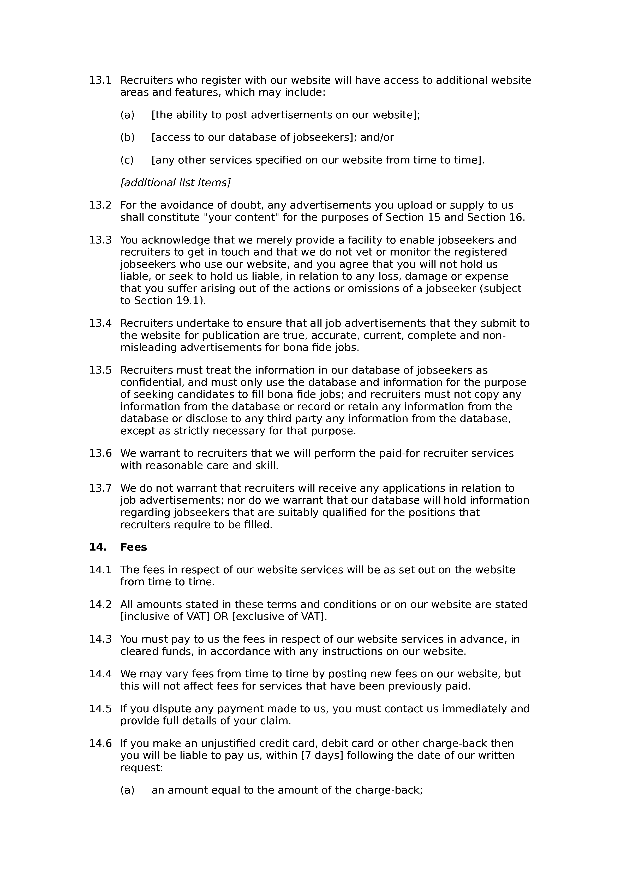 Social recruitment website terms and conditions document preview