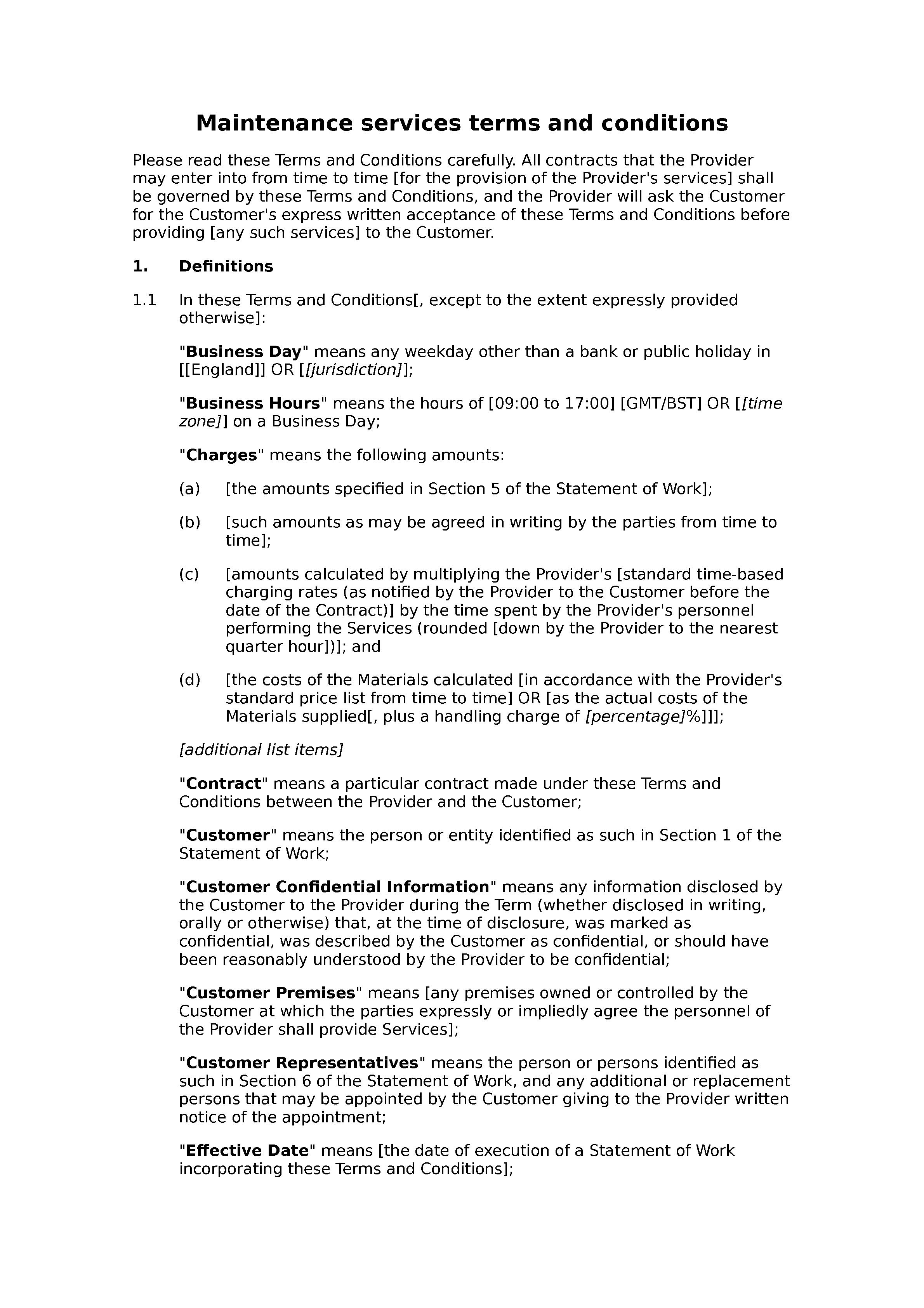 Electrical Contract Terms And Conditions Template