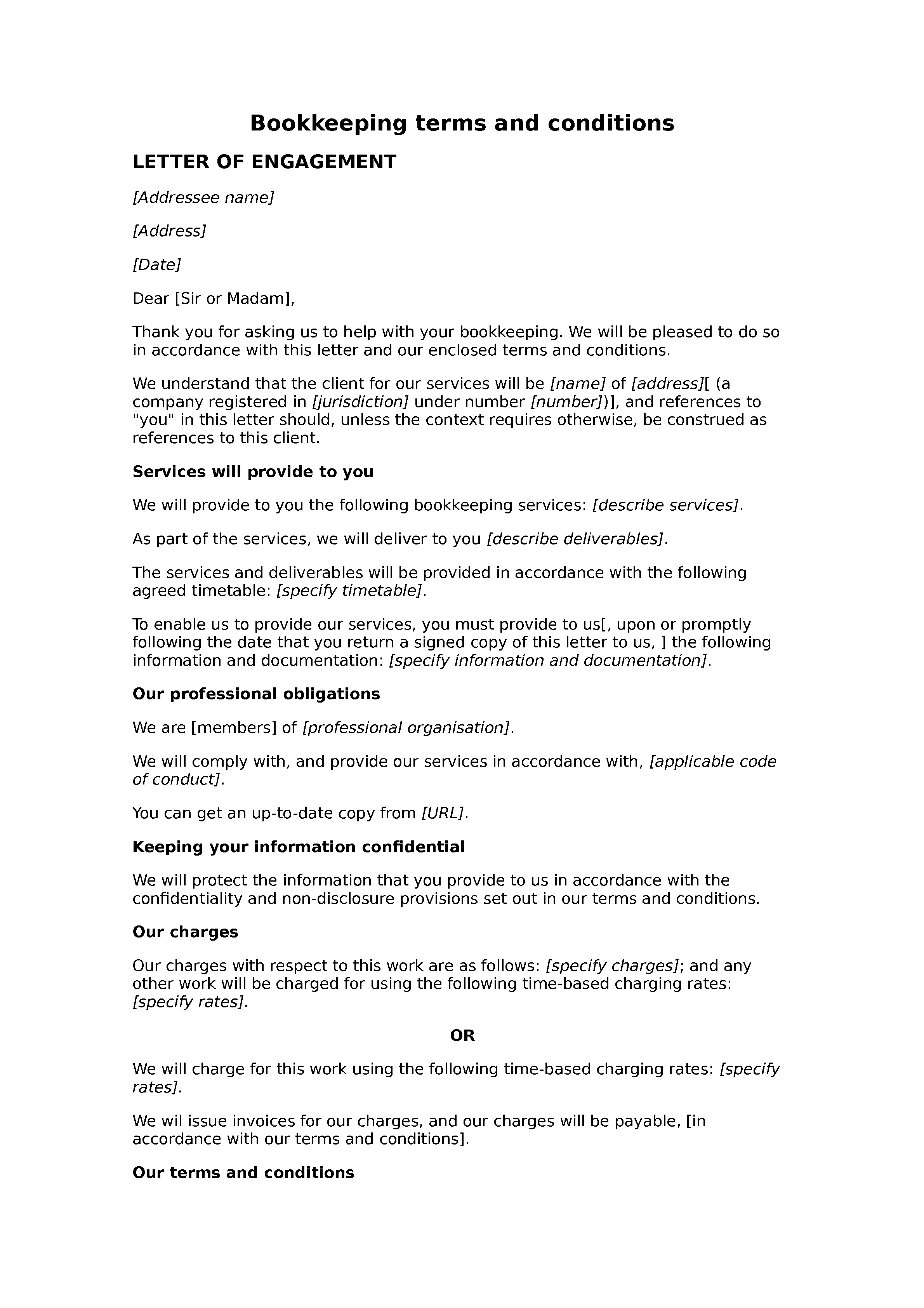 Bookkeeping terms and conditions - Docular Intended For Bookkeeping Letter Of Engagement Template