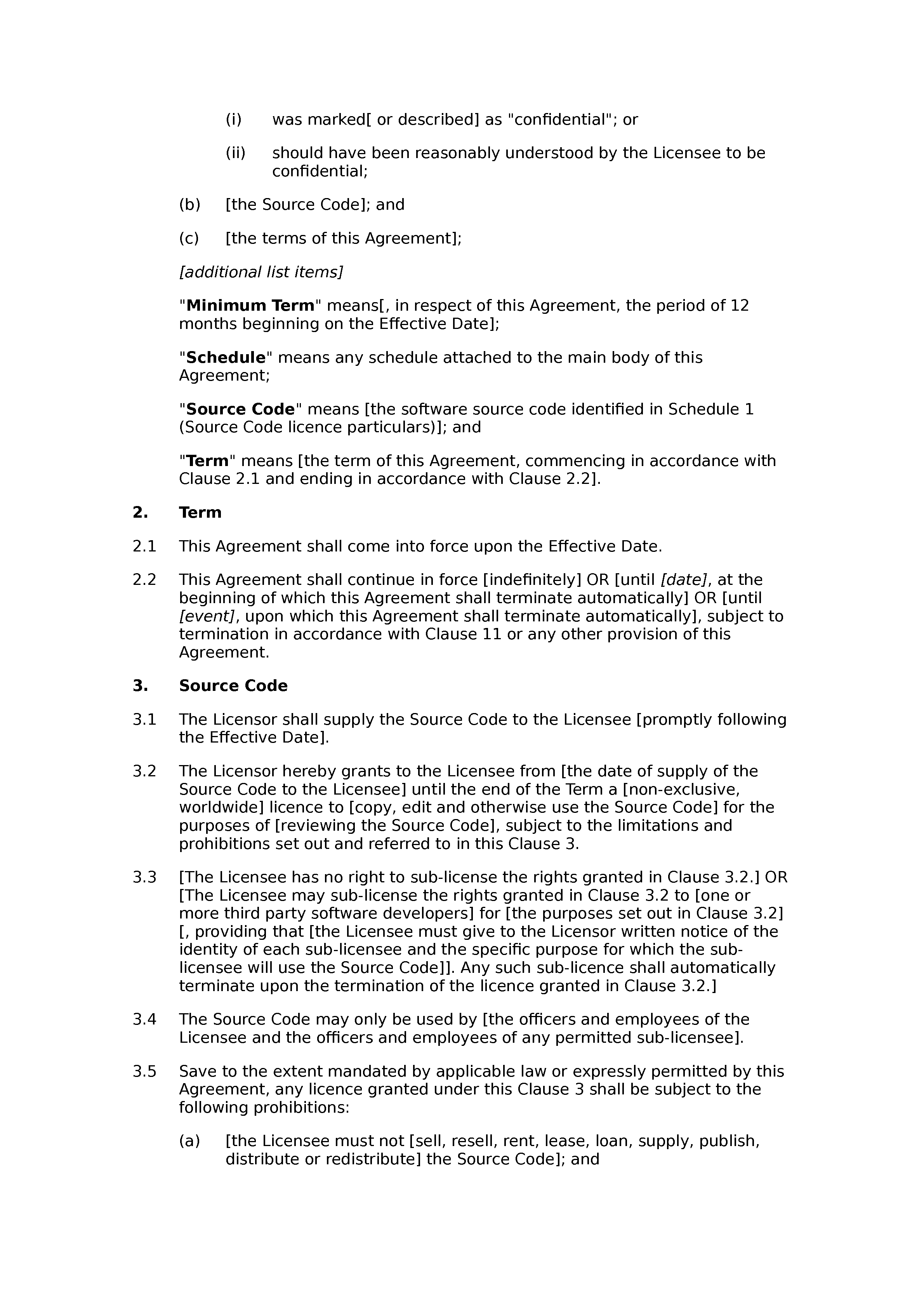 Source code licence agreement document preview