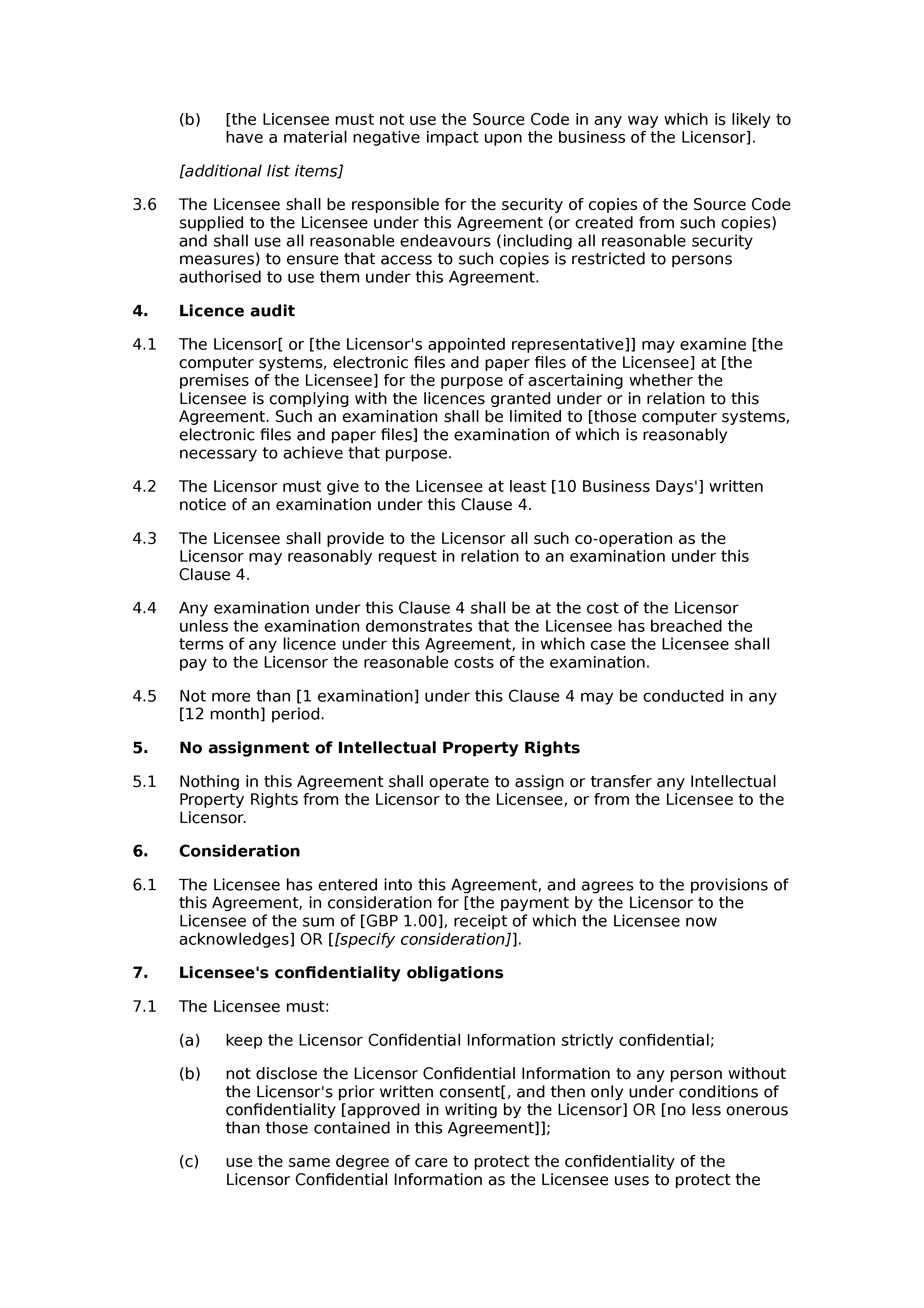 Source code licence agreement document preview