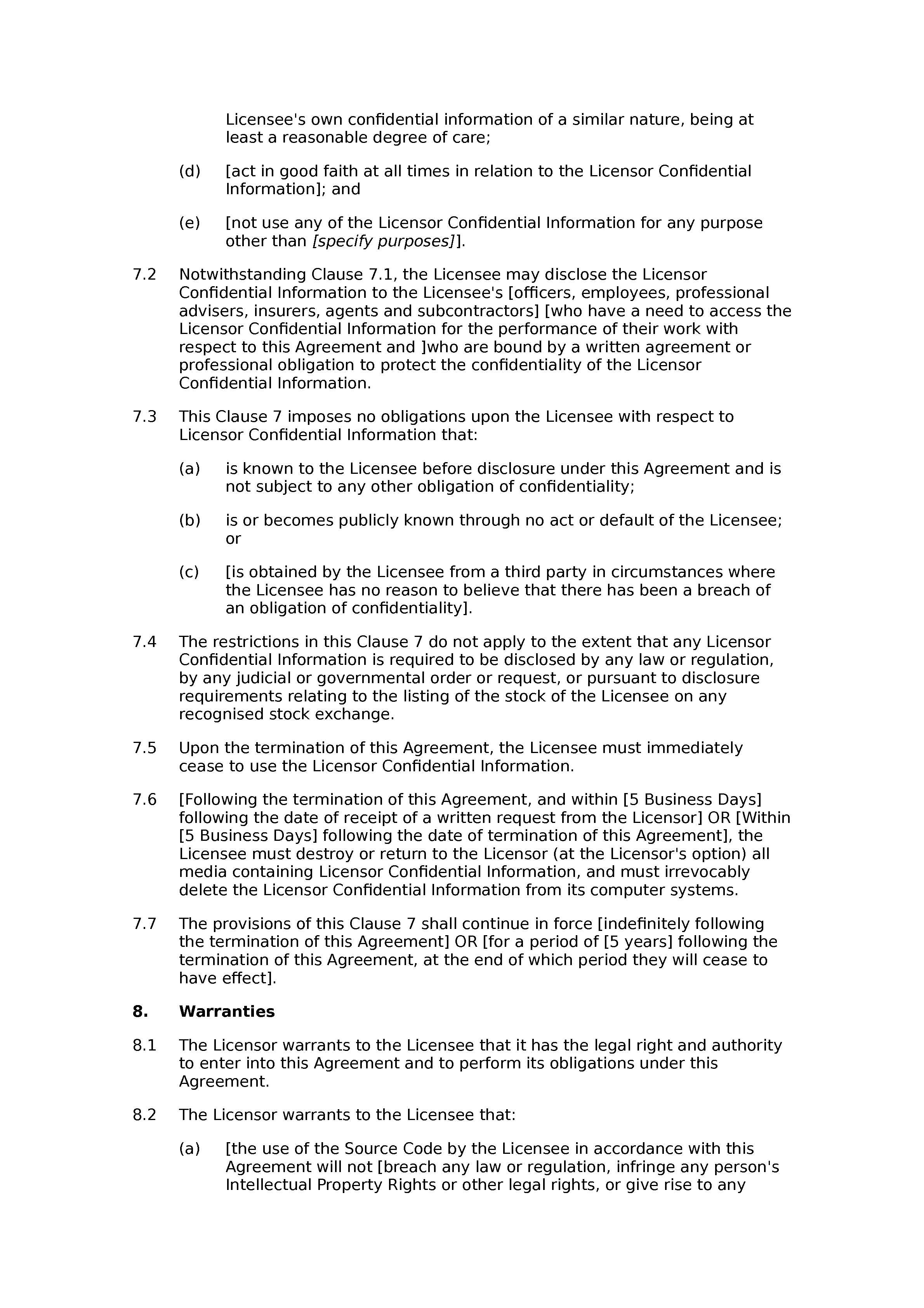 Source code licence agreement document preview